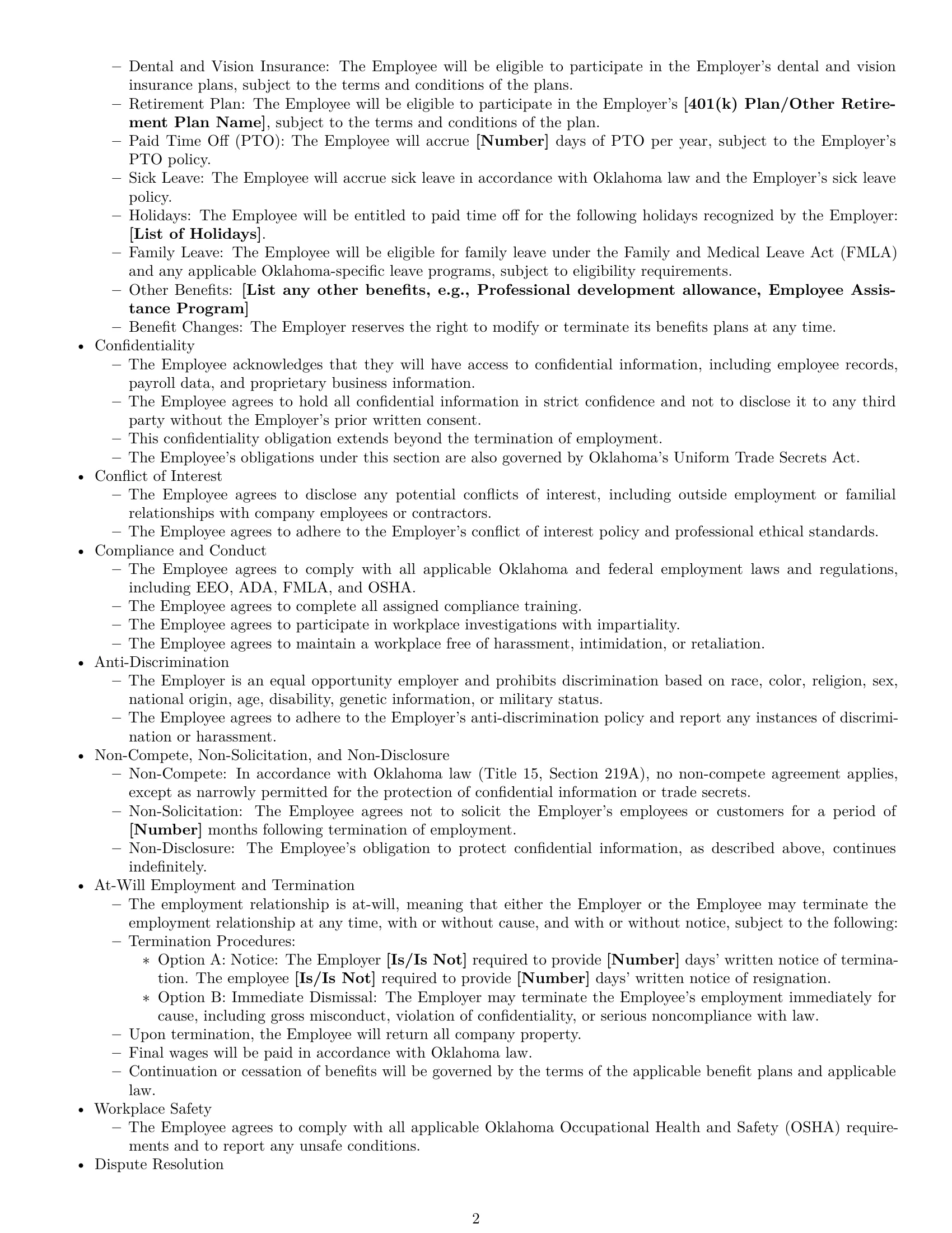 Preview page 2 of Free Oklahoma HR generalist employment contract template