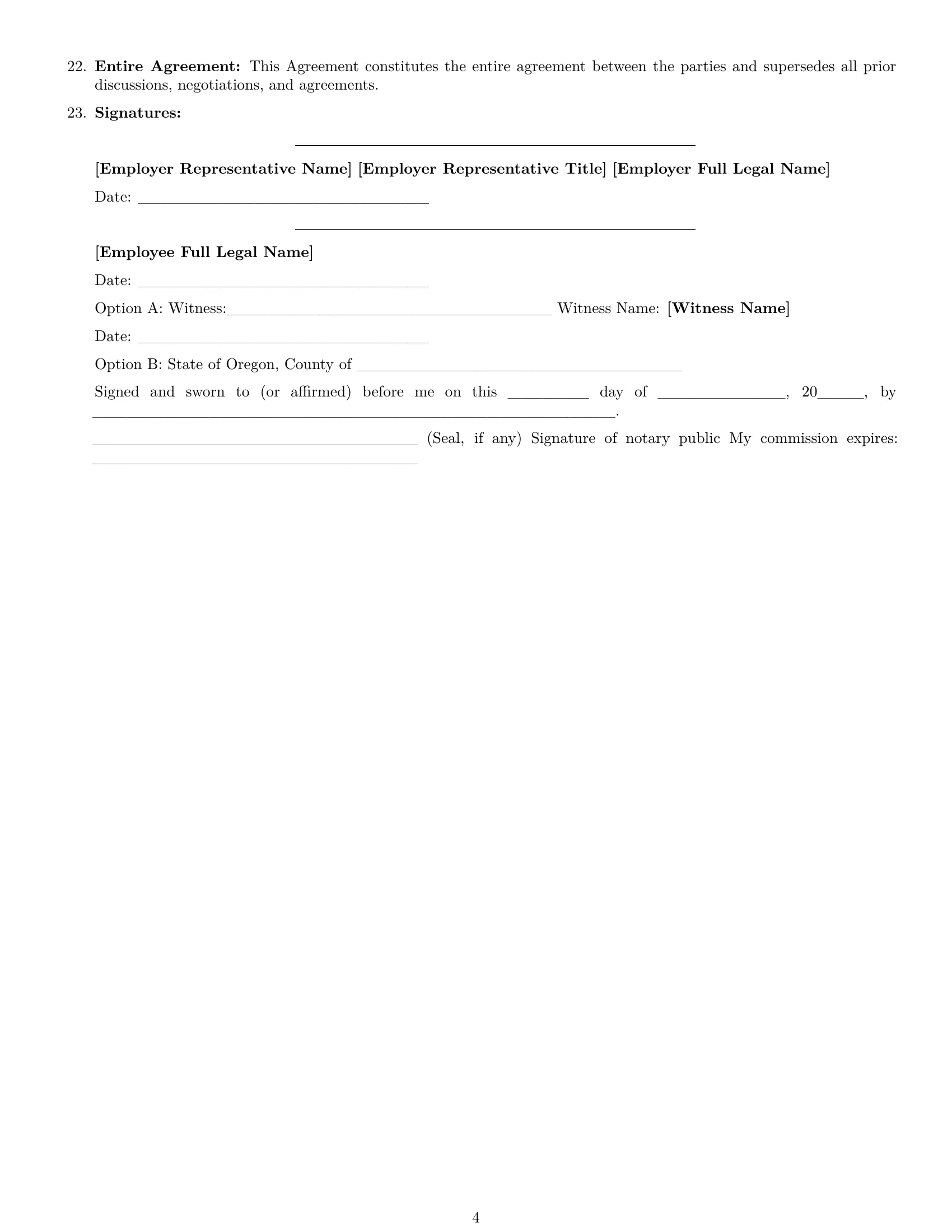 Preview page 4 of Free Oregon HR generalist employment contract template