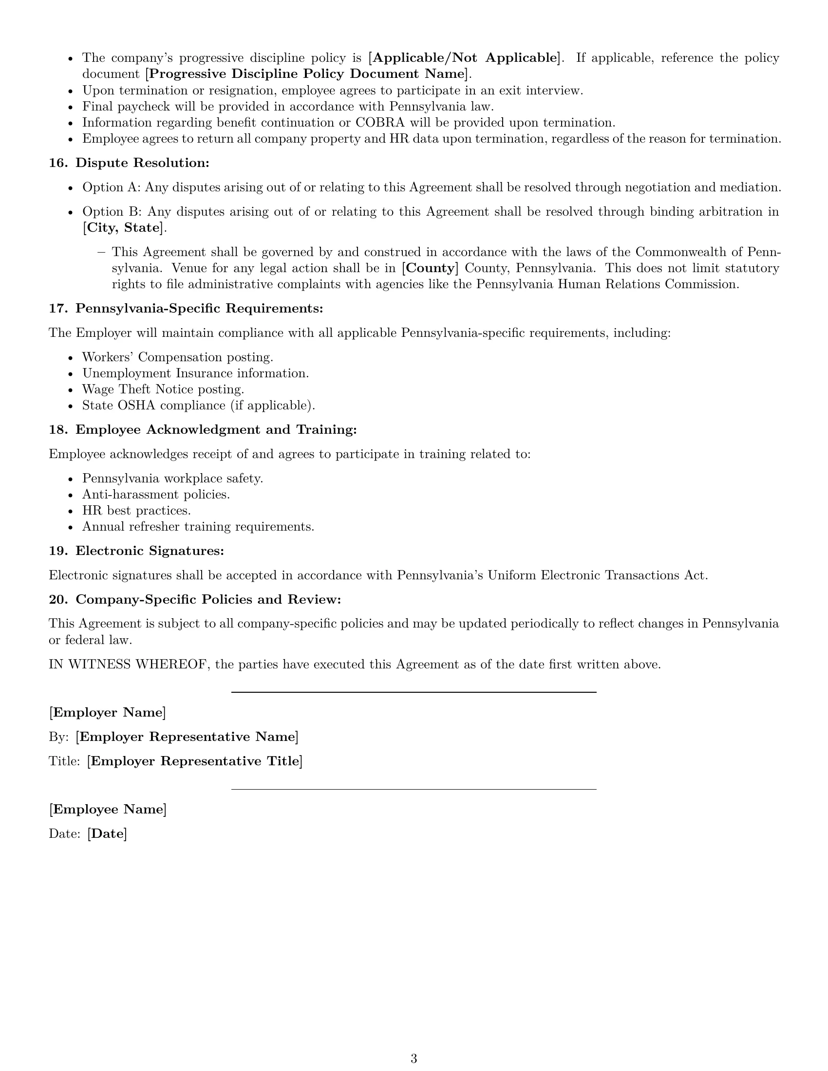 Preview page 3 of Free Pennsylvania HR generalist employment contract template