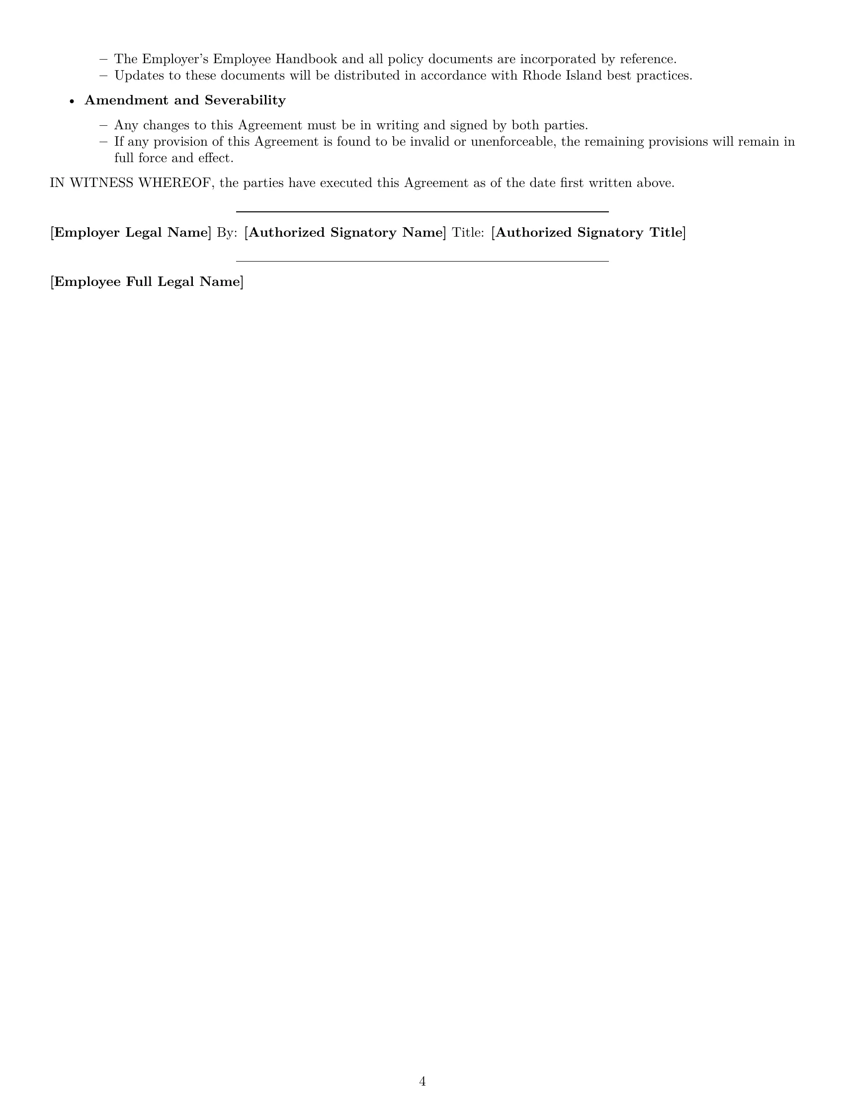 Preview page 4 of Free Rhode Island HR generalist employment contract template