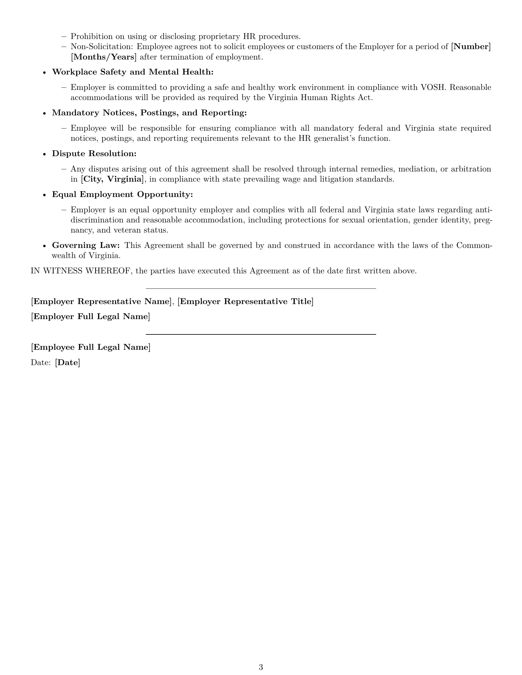 Preview page 3 of Free Virginia HR generalist employment contract template
