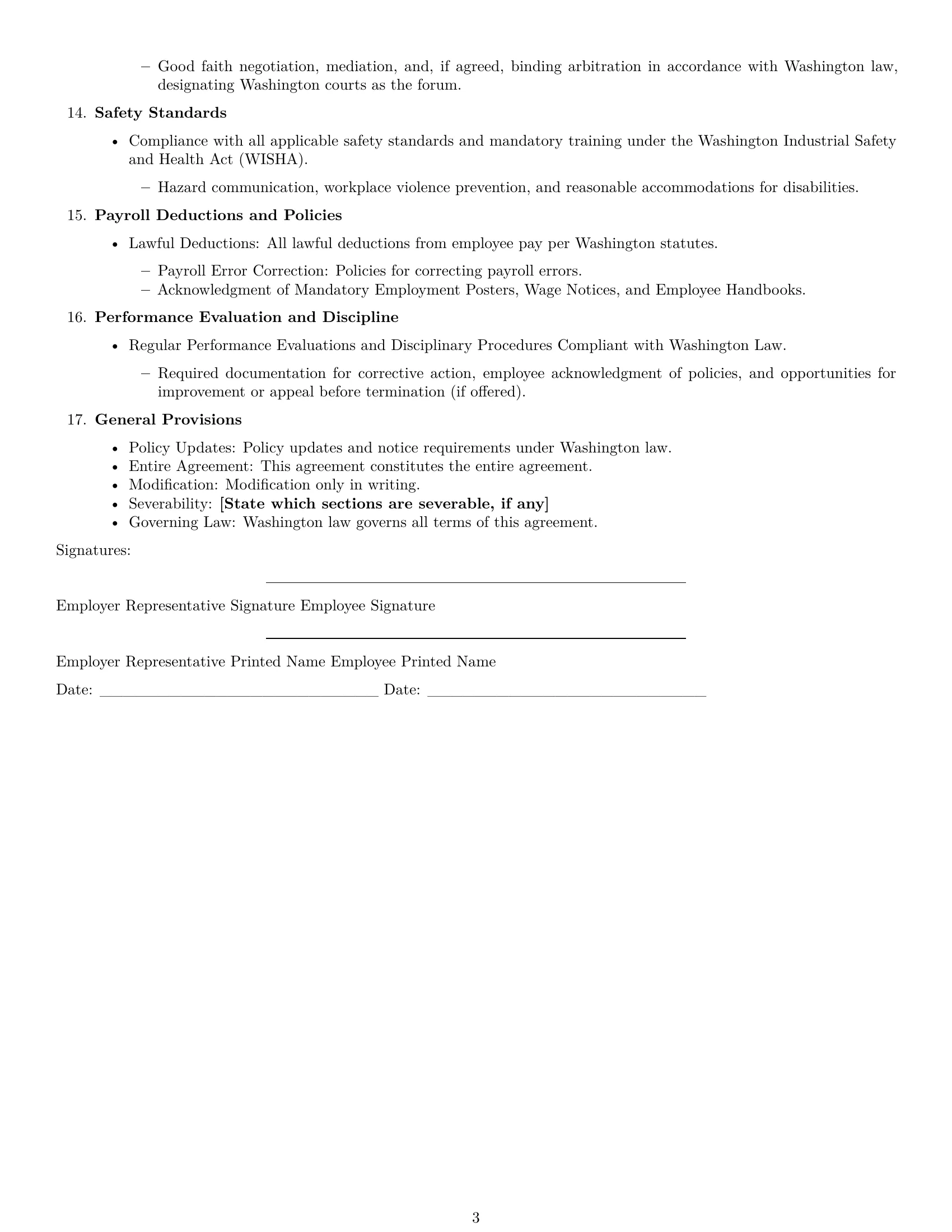 Preview page 3 of Free Washington HR generalist employment contract template