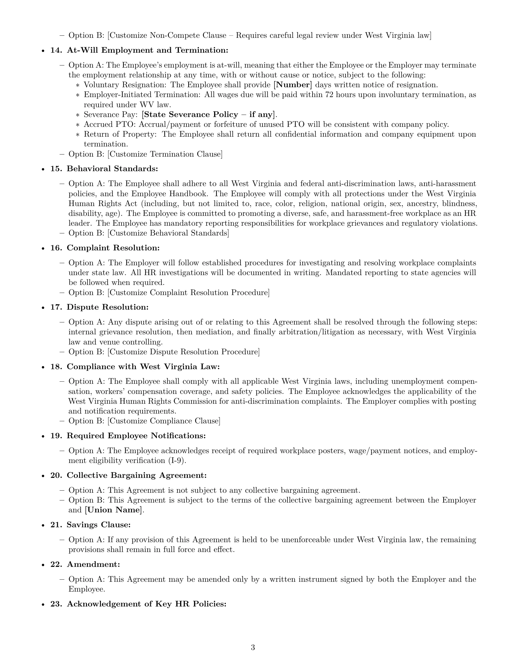 Preview page 3 of Free West Virginia HR generalist employment contract template