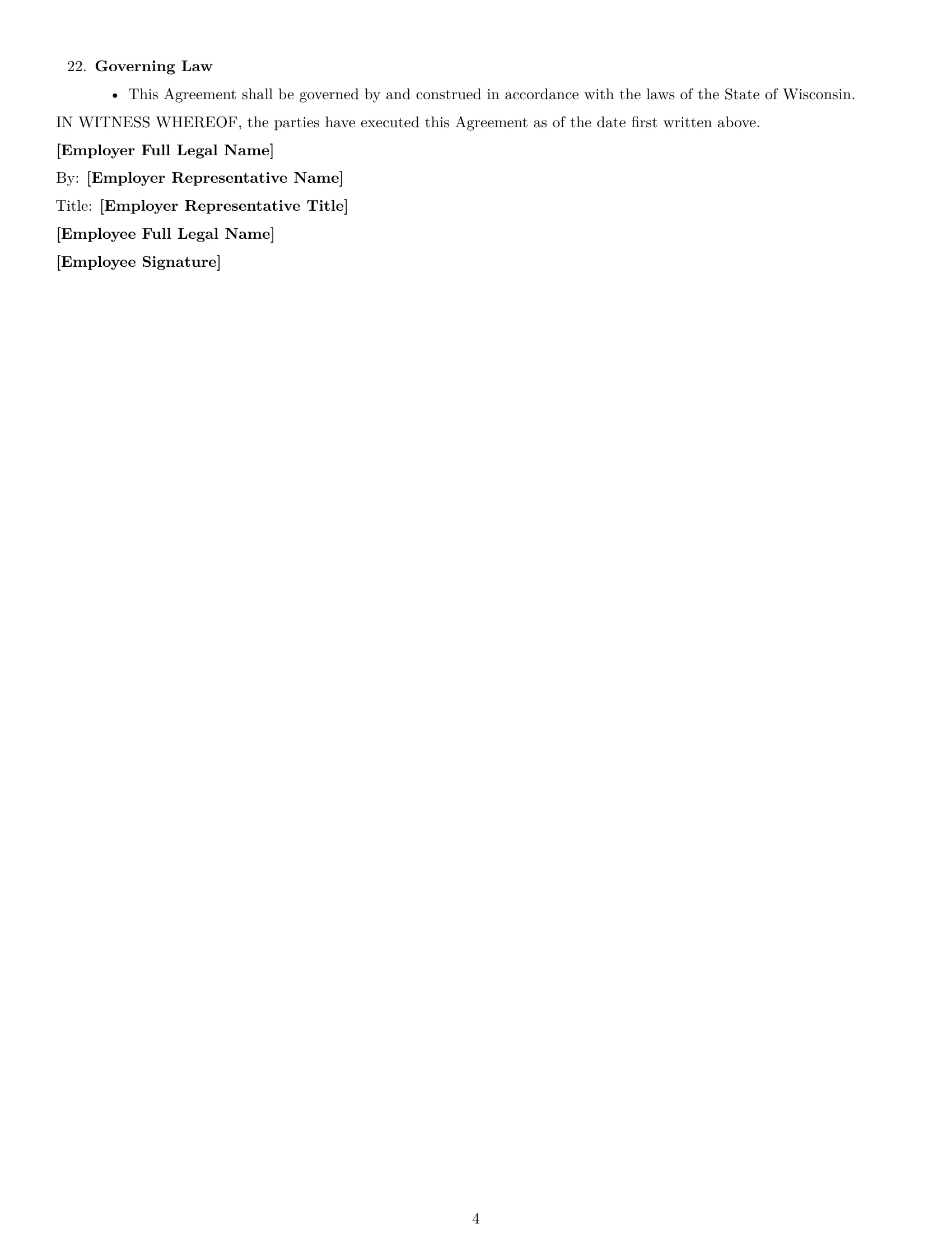Preview page 4 of Free Wisconsin HR generalist employment contract template