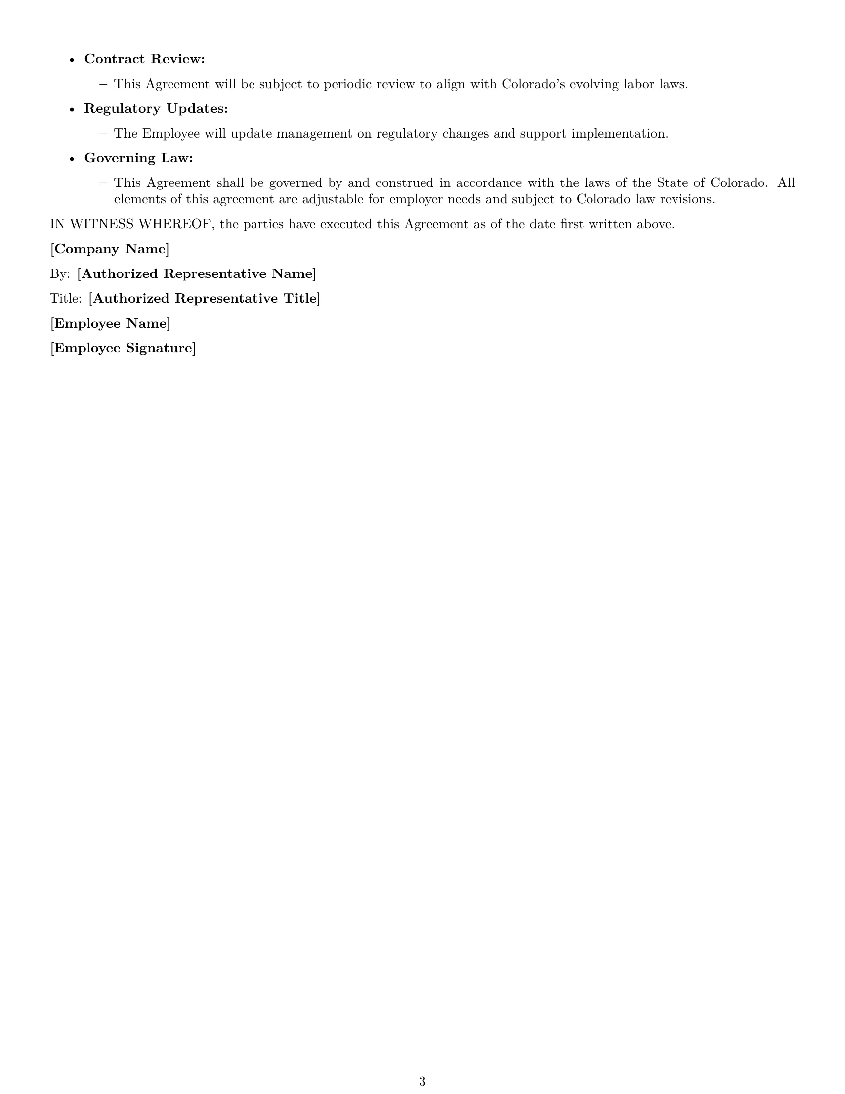 Preview page 3 of Free Colorado HR generalist employment contract template