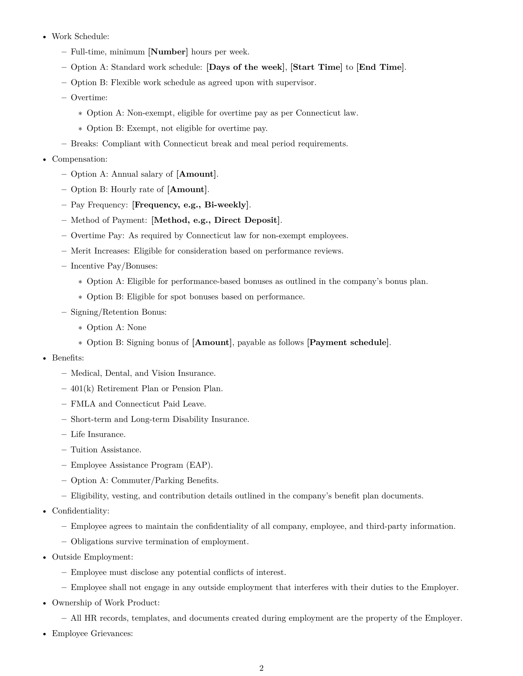 Preview page 2 of Free Connecticut HR generalist employment contract template