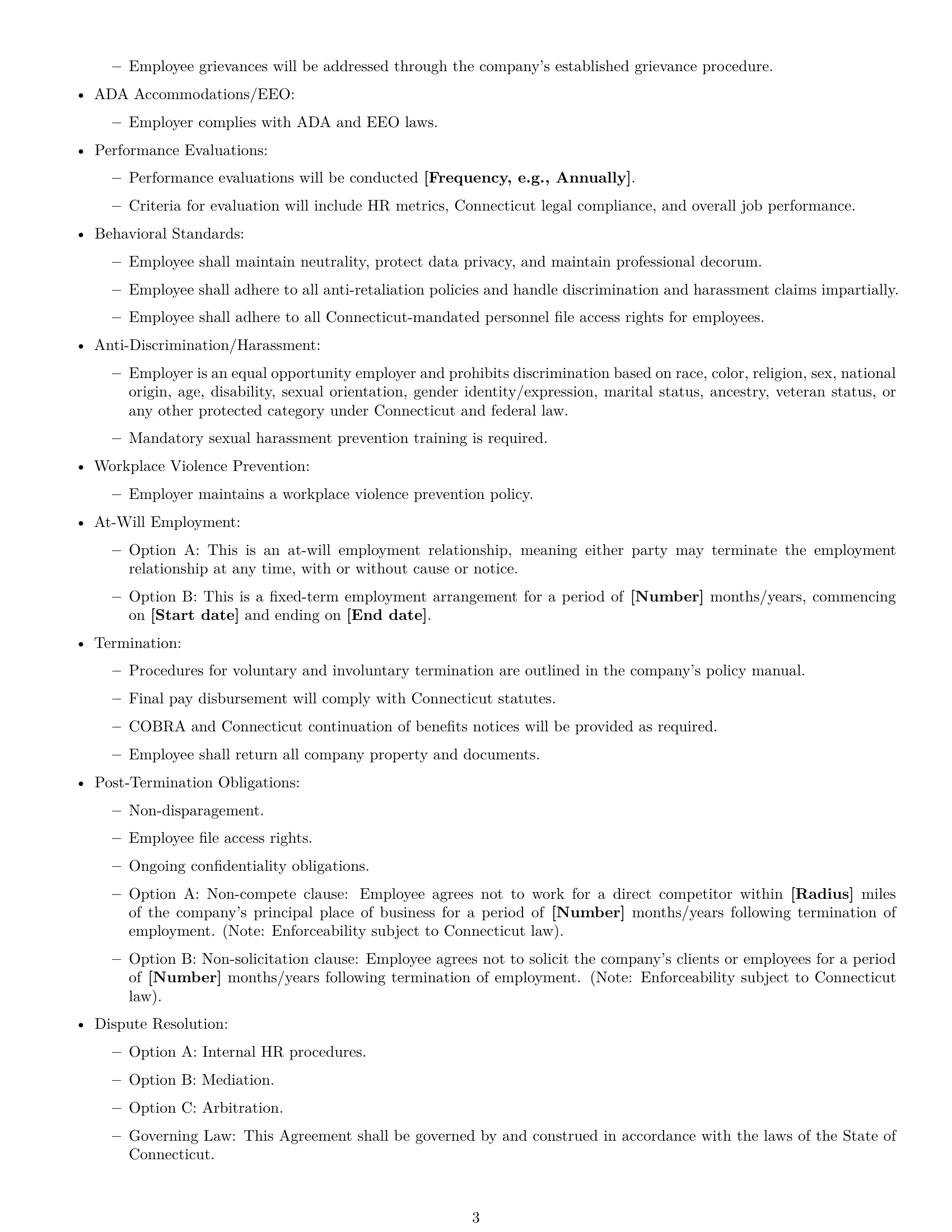 Preview page 3 of Free Connecticut HR generalist employment contract template