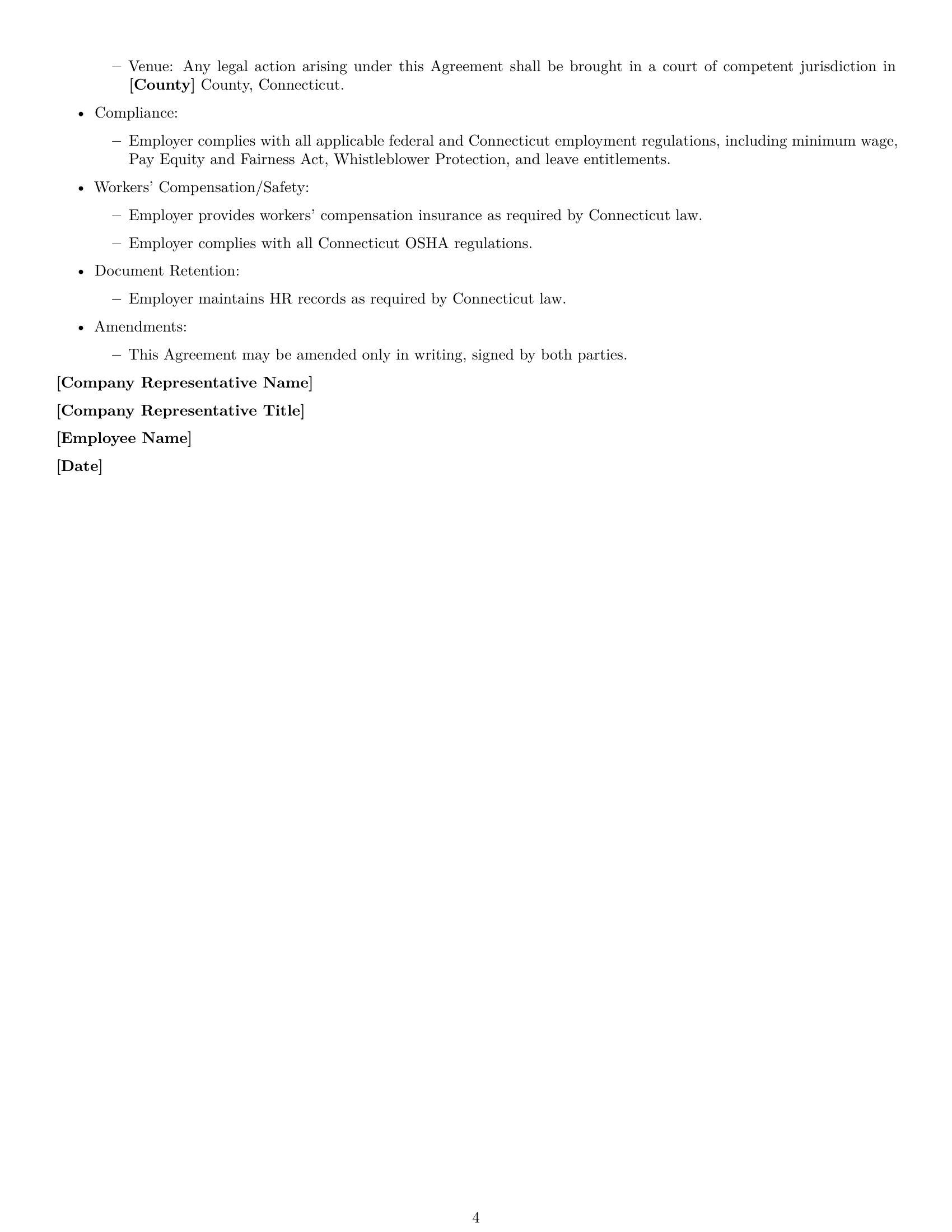 Preview page 4 of Free Connecticut HR generalist employment contract template