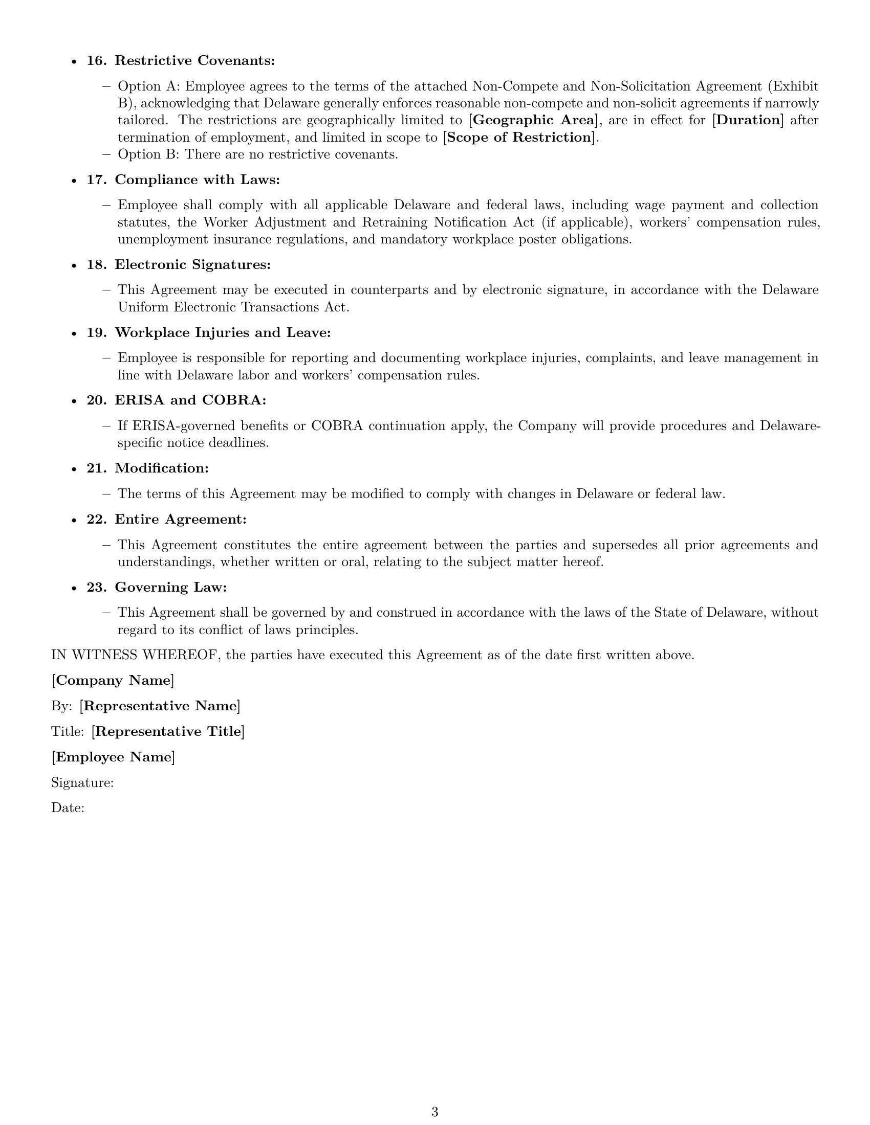 Preview page 3 of Free Delaware HR generalist employment contract template