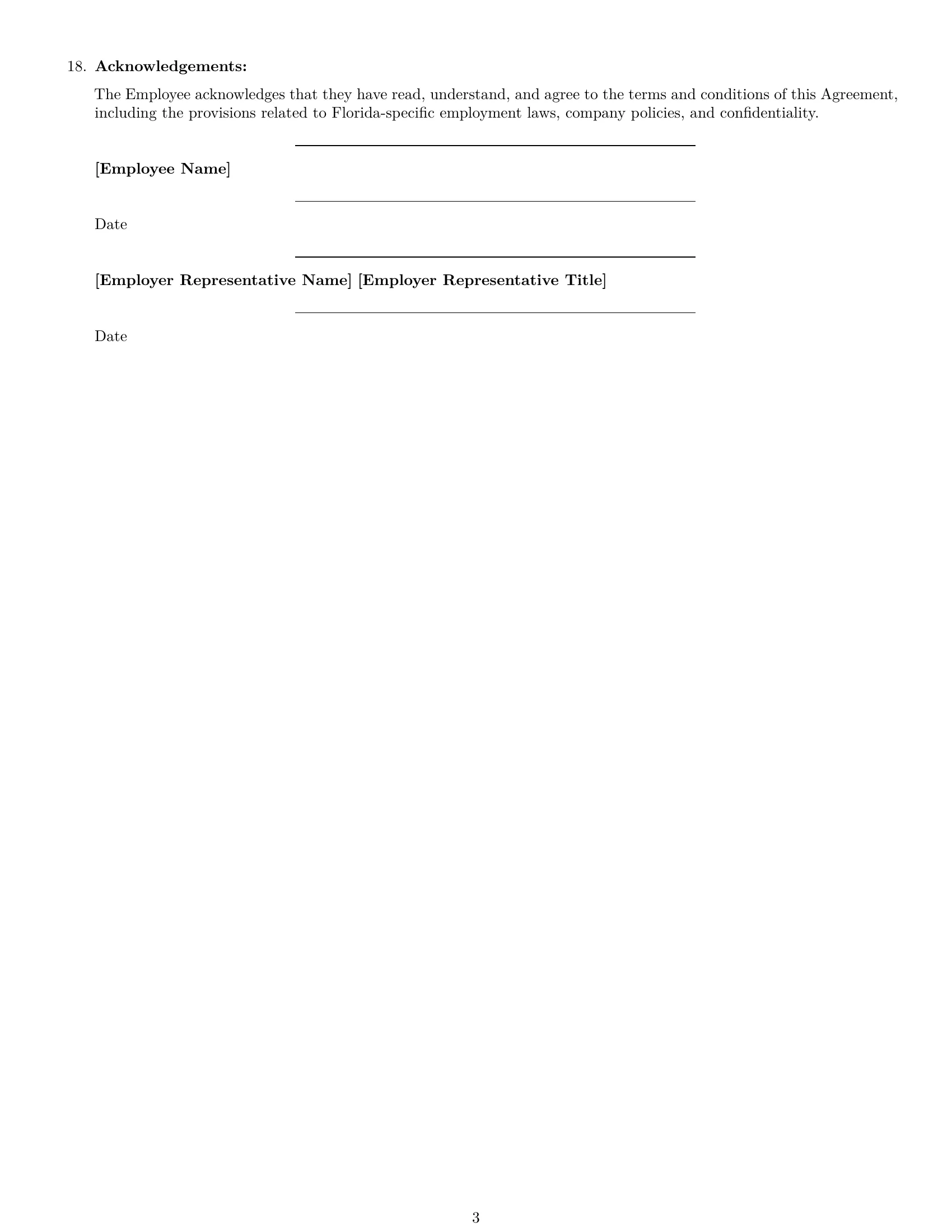 Preview page 3 of Free Florida HR generalist employment contract template