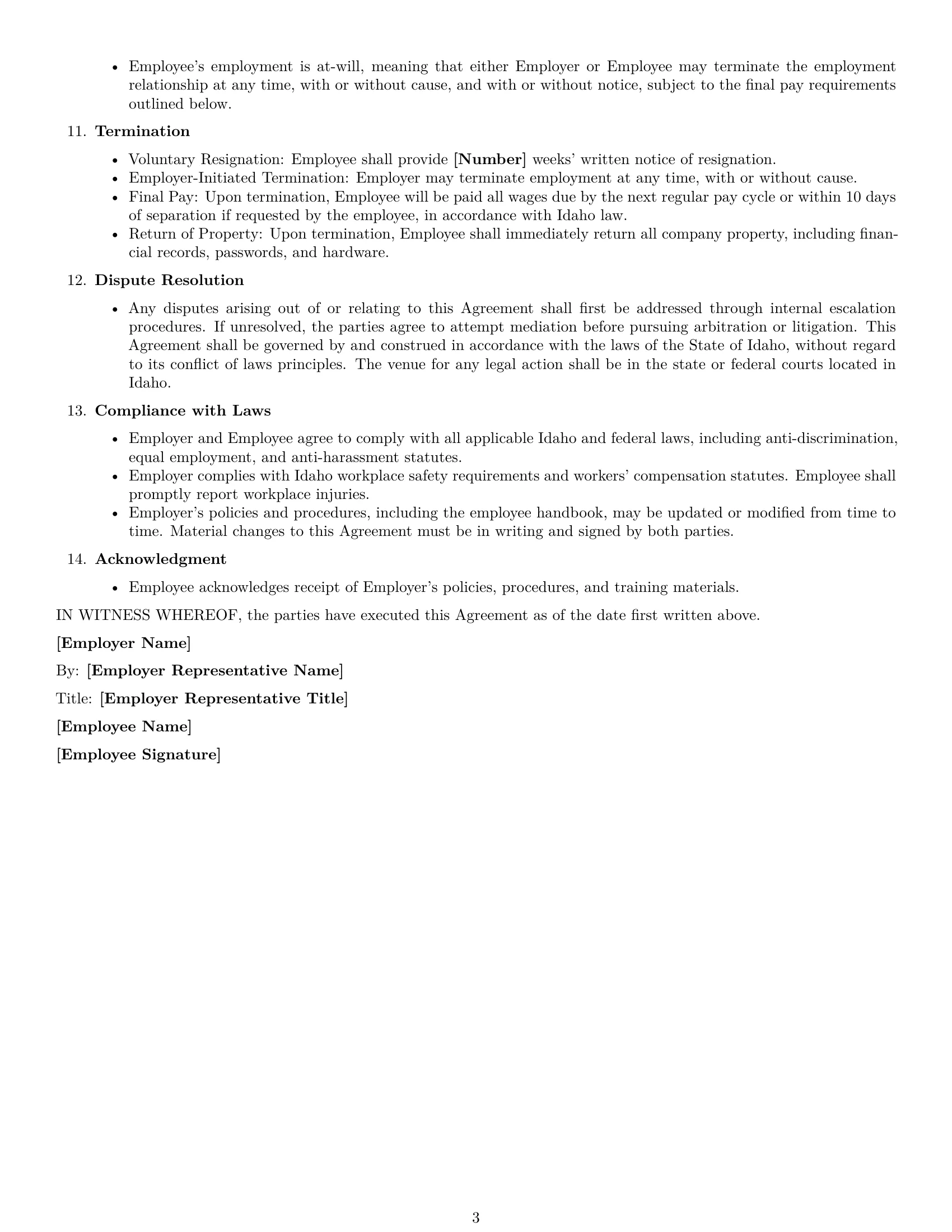 Preview page 3 of Free Idaho bookkeeper employment contract template