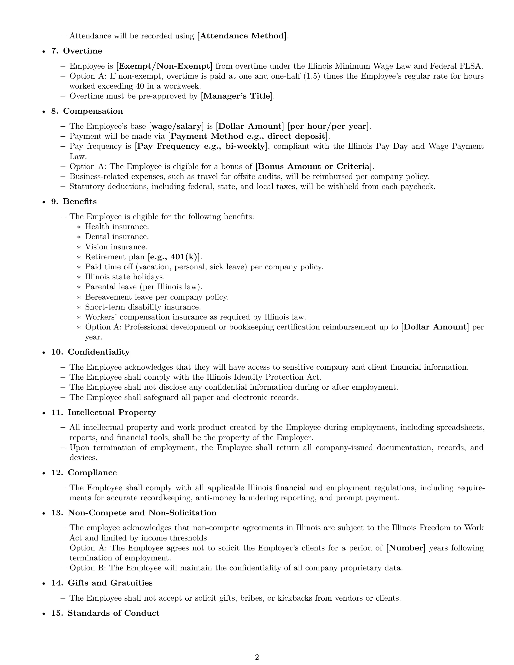 Preview page 2 of Free Illinois bookkeeper employment contract template