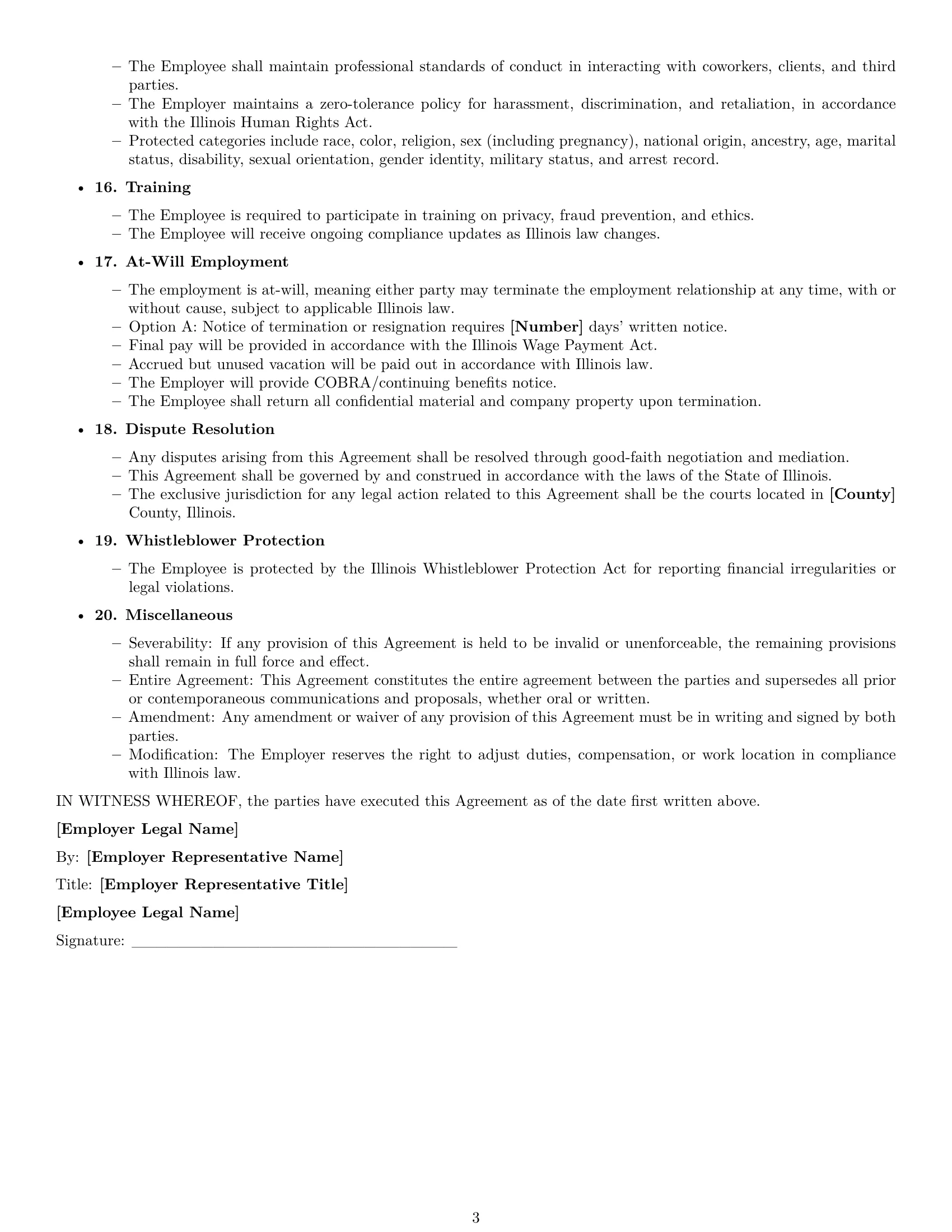 Preview page 3 of Free Illinois bookkeeper employment contract template
