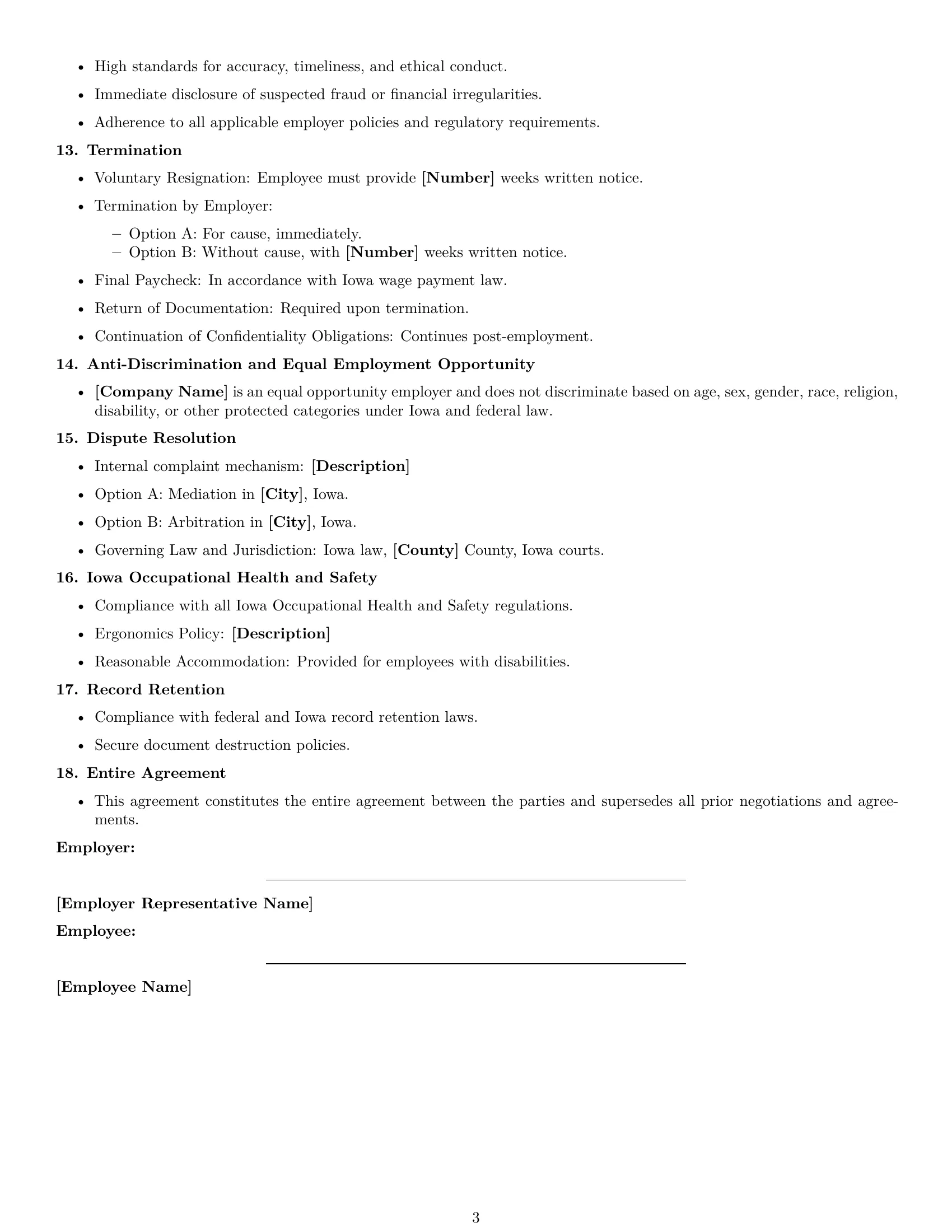 Preview page 3 of Free Iowa bookkeeper employment contract template