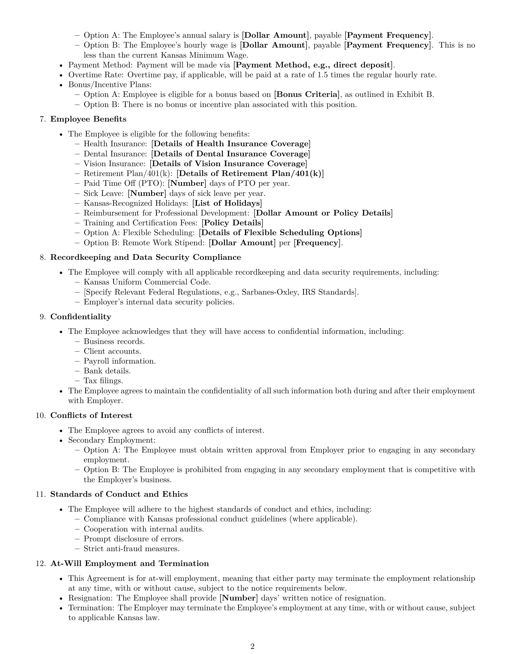 Preview page 2 of Free Kansas bookkeeper employment contract template