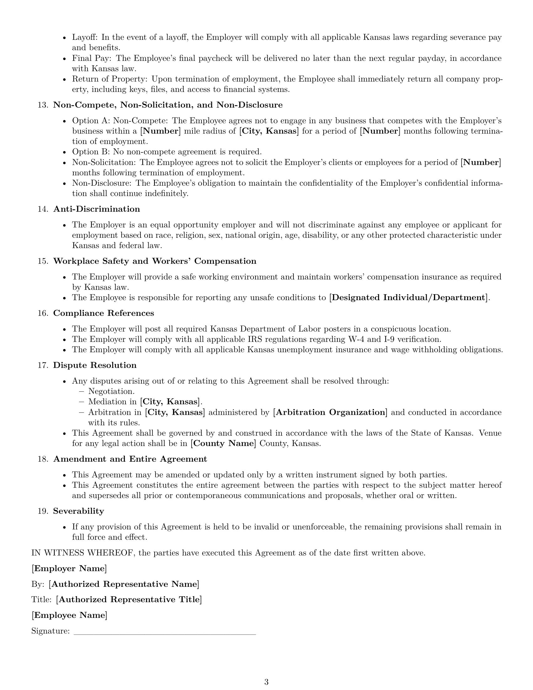 Preview page 3 of Free Kansas bookkeeper employment contract template