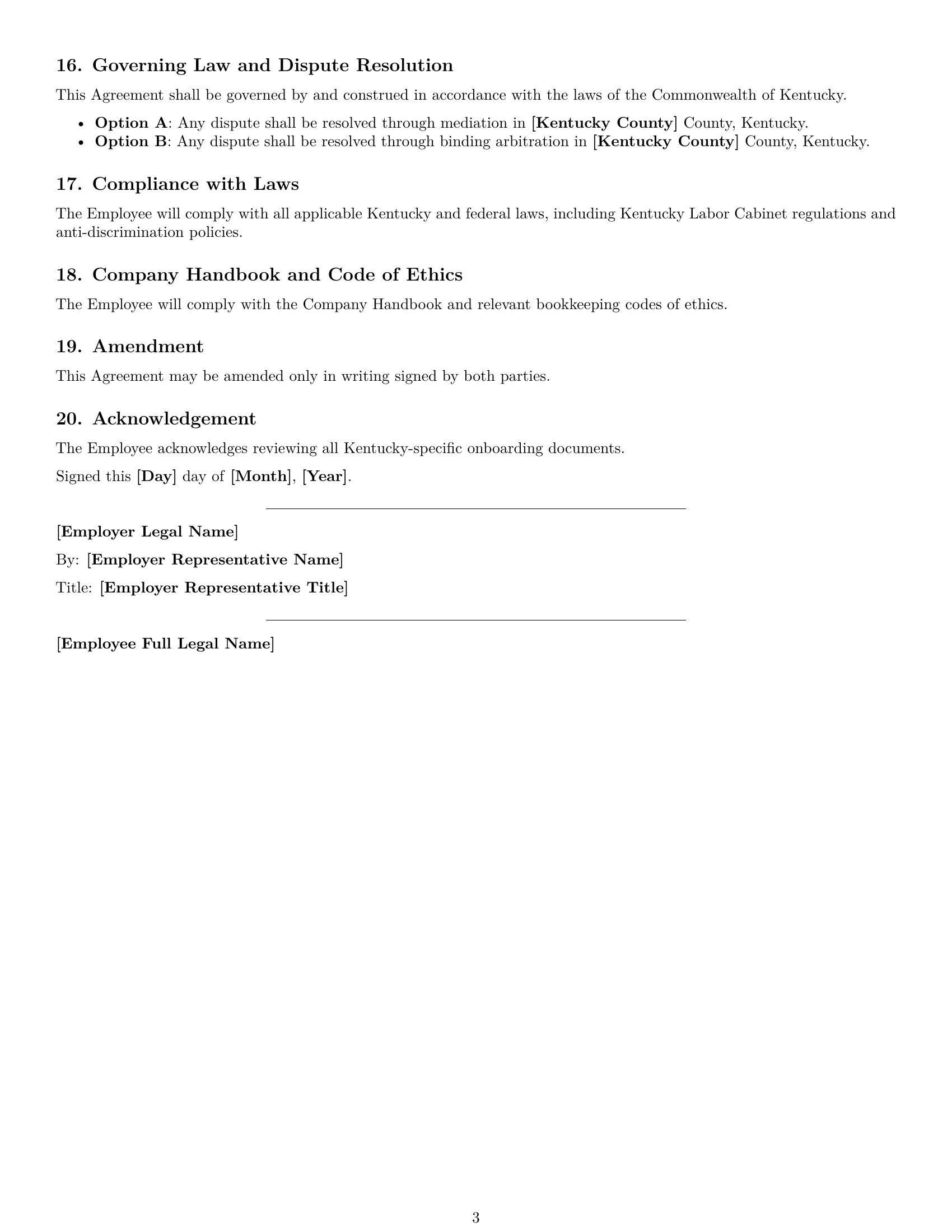 Preview page 3 of Free Kentucky bookkeeper employment contract template