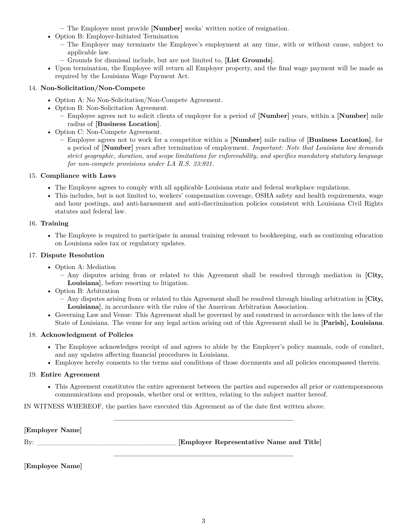 Preview page 3 of Free Louisiana bookkeeper employment contract template