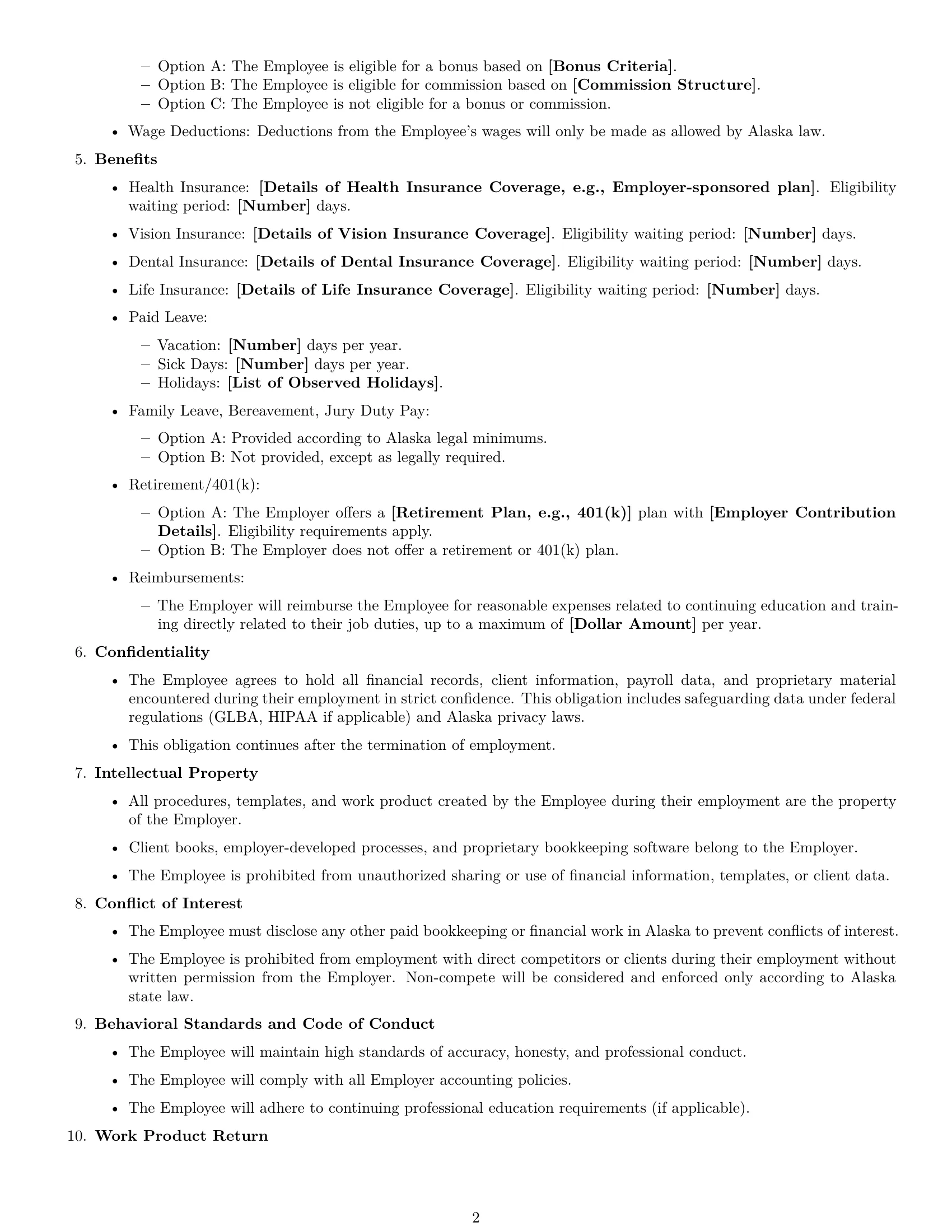 Preview page 2 of Free Alaska bookkeeper employment contract template