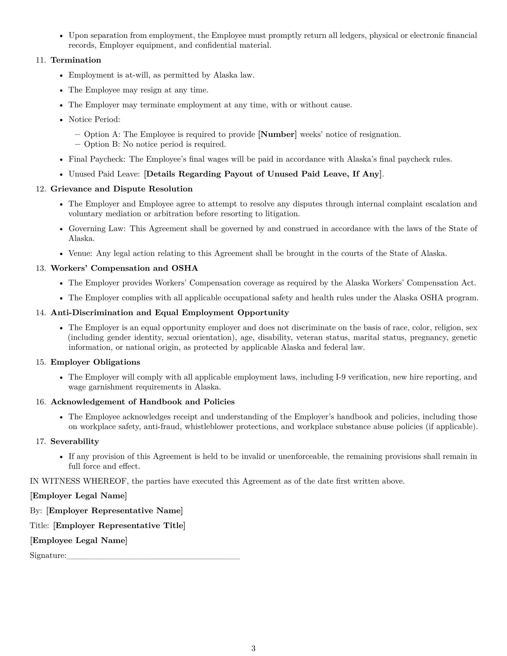 Preview page 3 of Free Alaska bookkeeper employment contract template