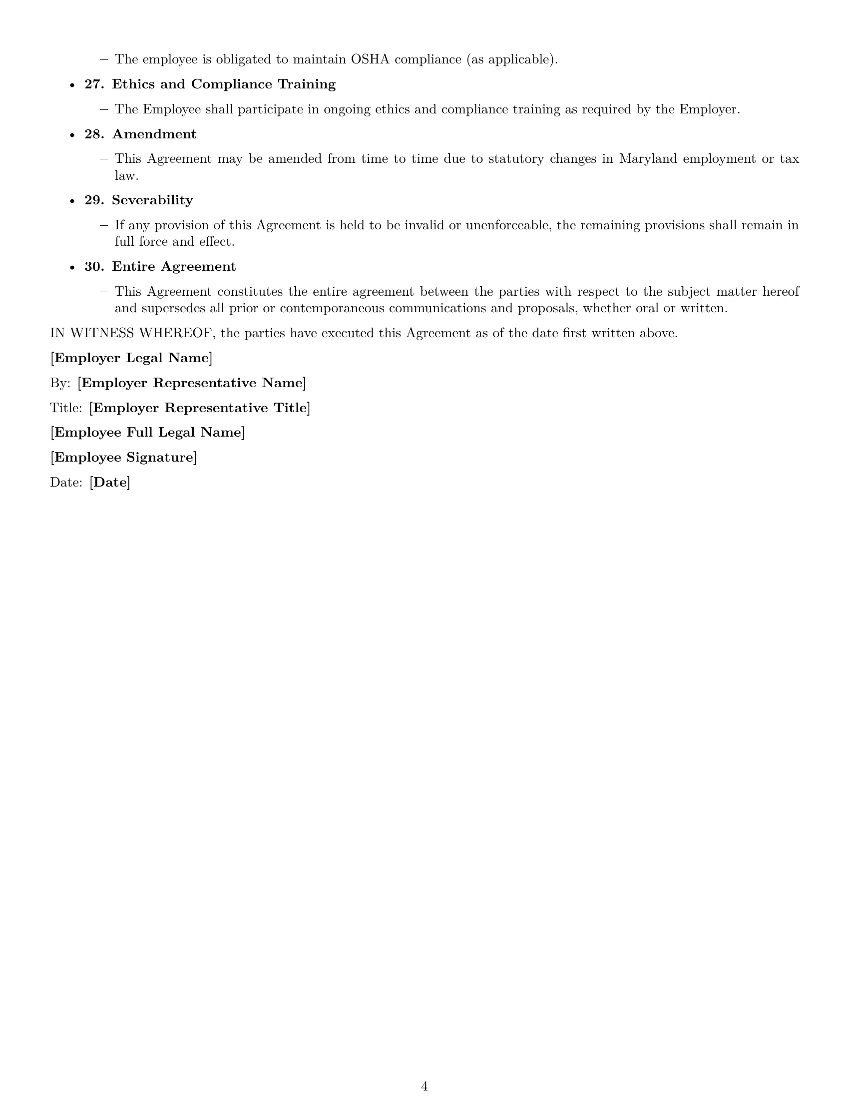 Preview page 4 of Free Maryland bookkeeper employment contract template