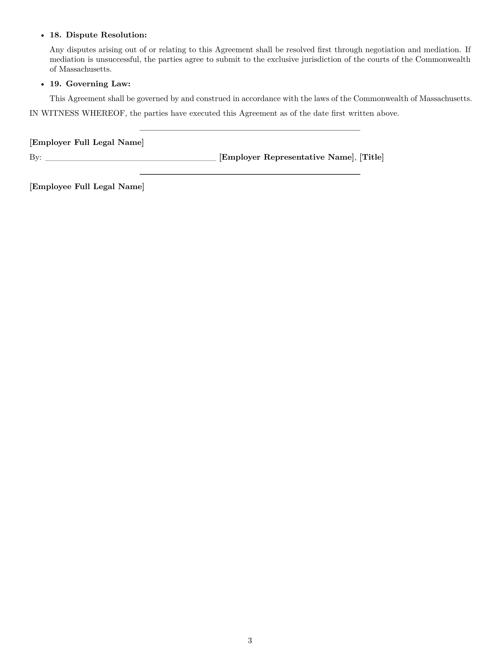 Preview page 3 of Free Massachusetts bookkeeper employment contract template