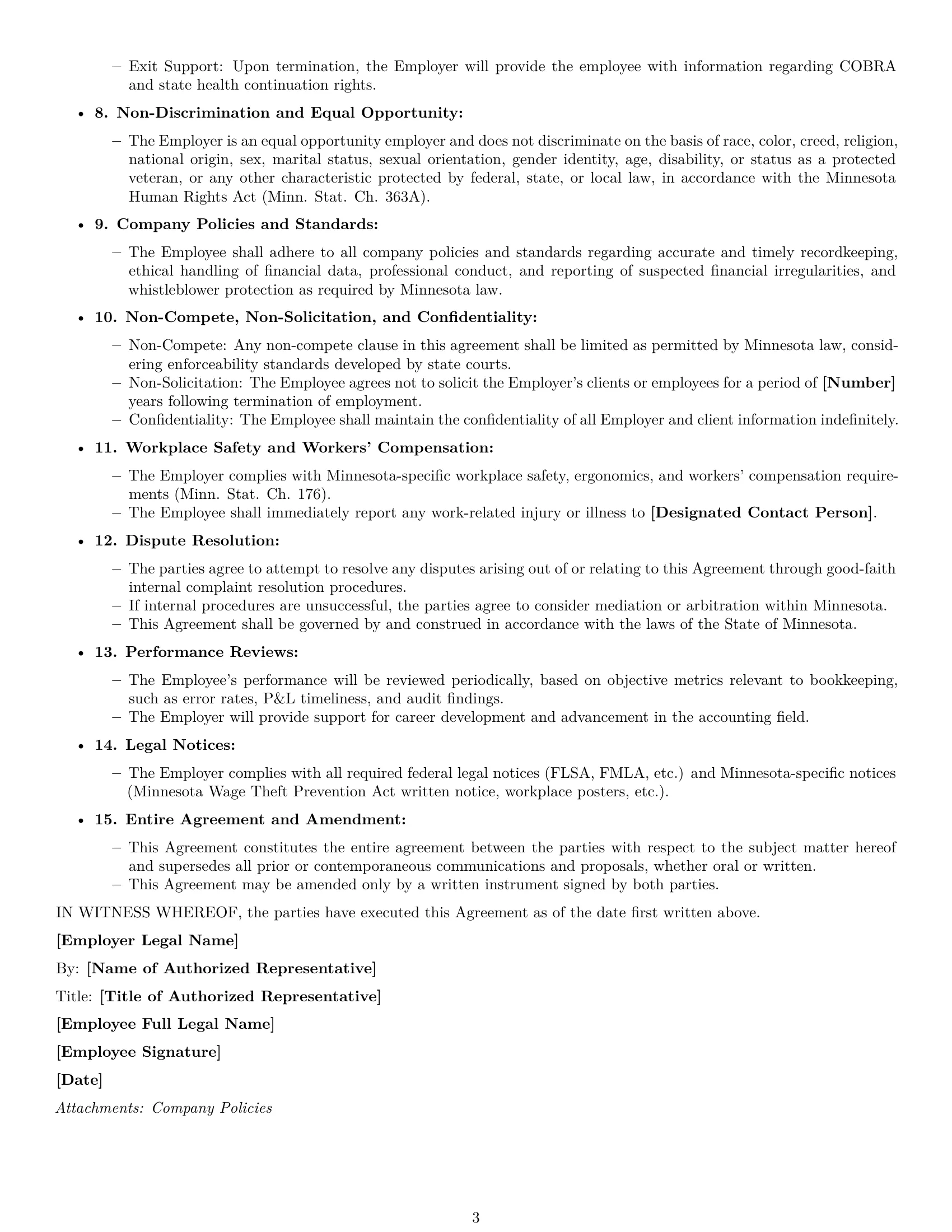 Preview page 3 of Free Minnesota bookkeeper employment contract template