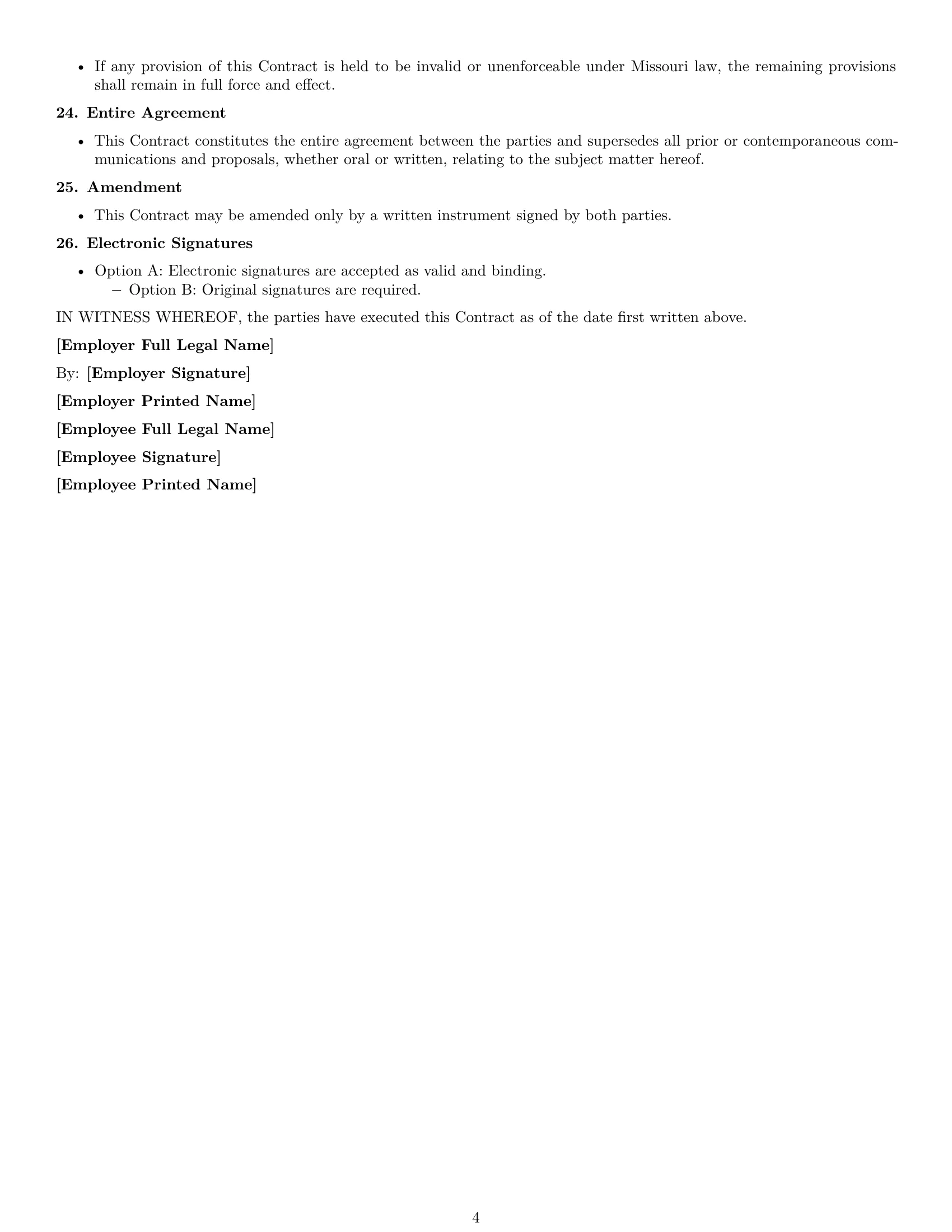 Preview page 4 of Free Missouri bookkeeper employment contract template