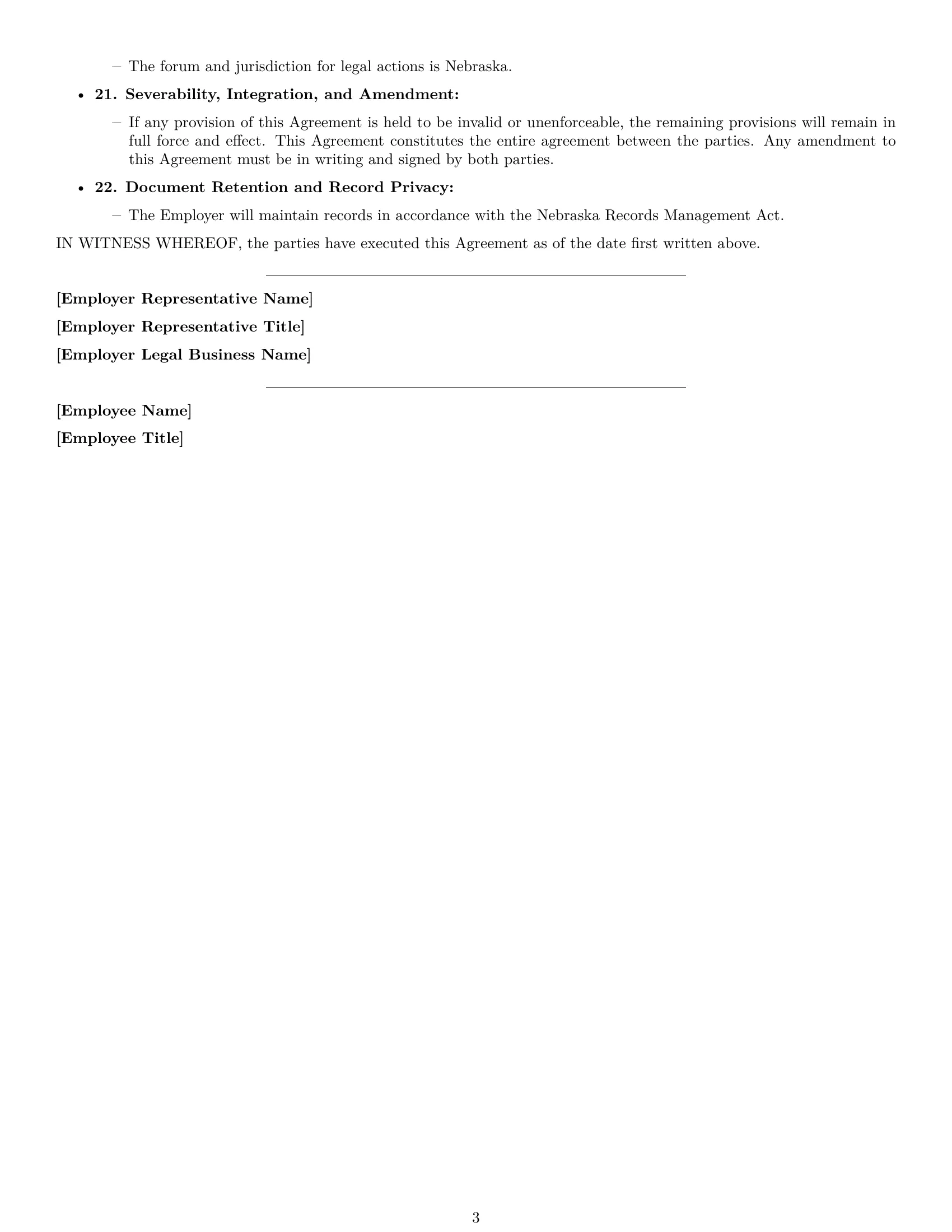 Preview page 3 of Free Nebraska bookkeeper employment contract template