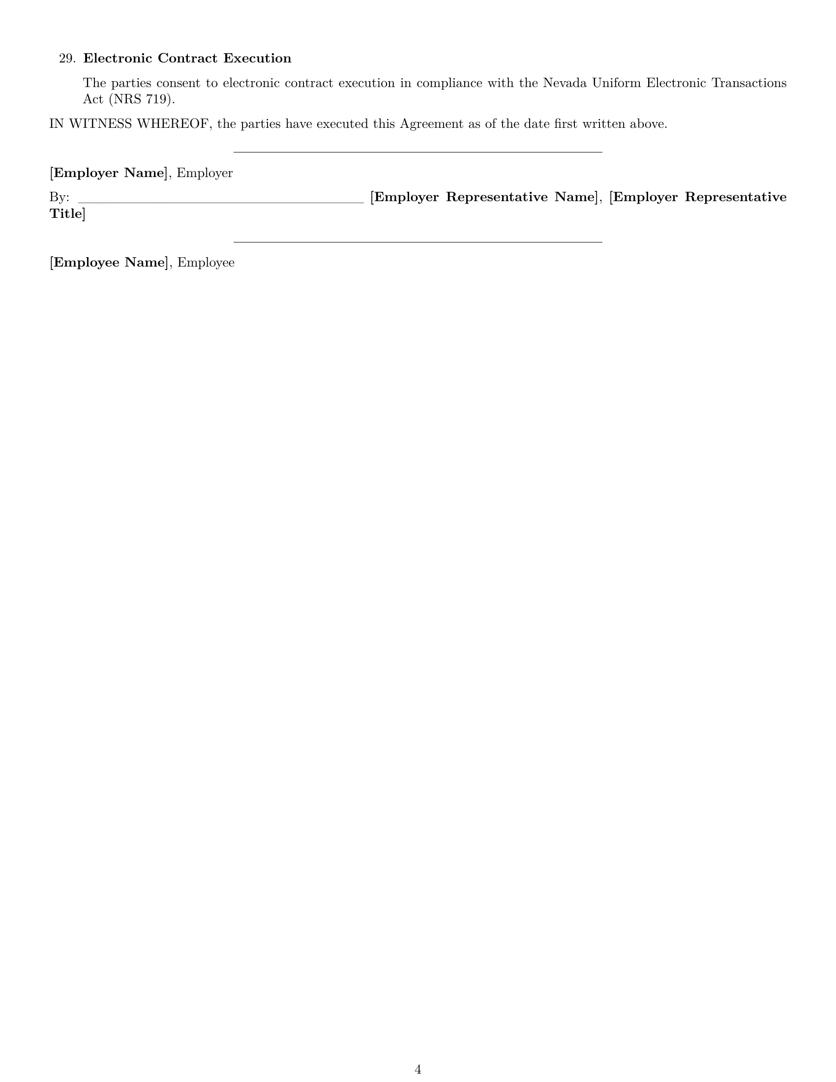 Preview page 4 of Free Nevada bookkeeper employment contract template