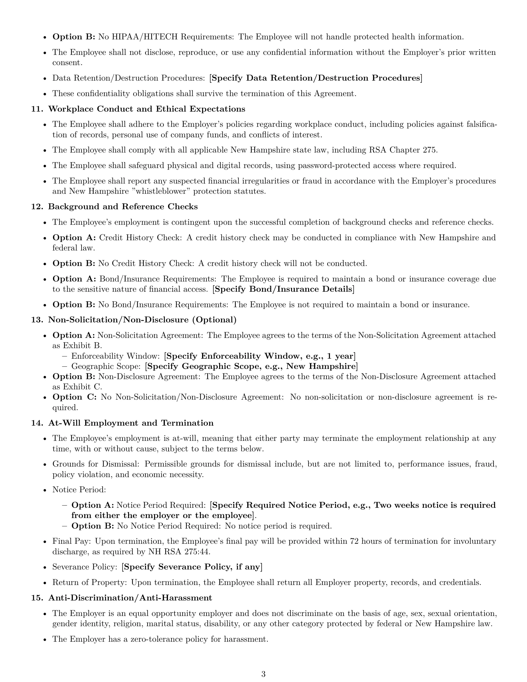 Preview page 3 of Free New Hampshire bookkeeper employment contract template