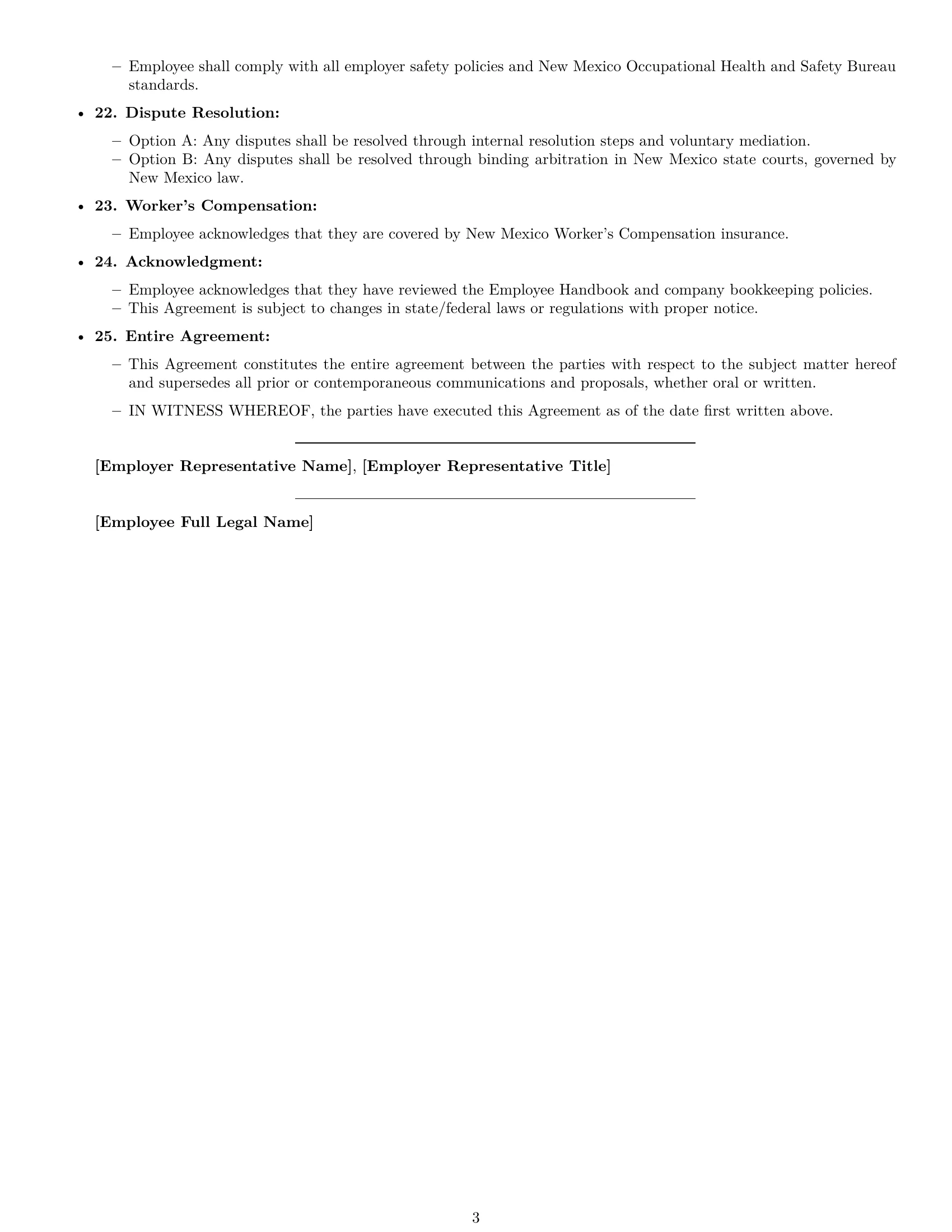 Preview page 3 of Free New Mexico bookkeeper employment contract template