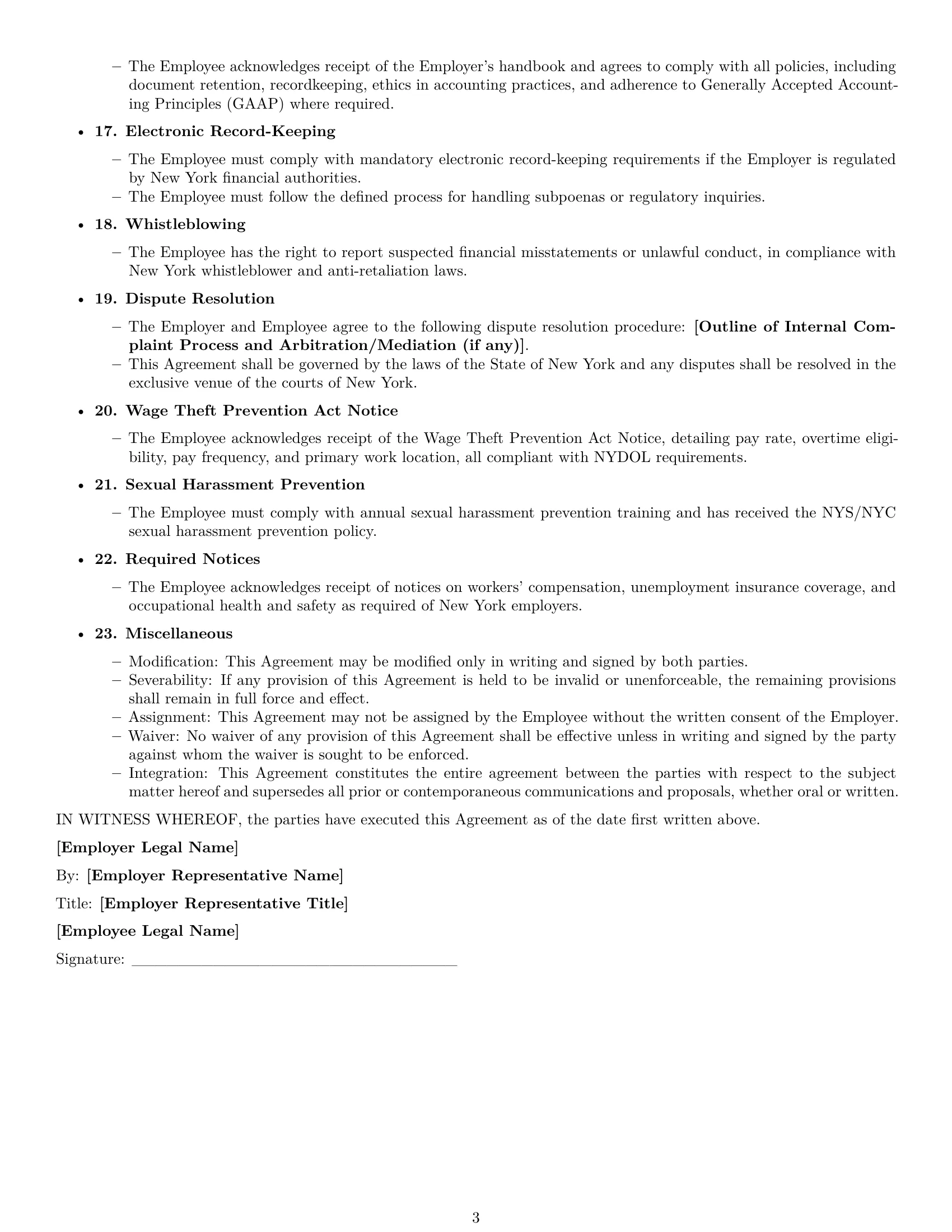 Preview page 3 of Free New York bookkeeper employment contract template