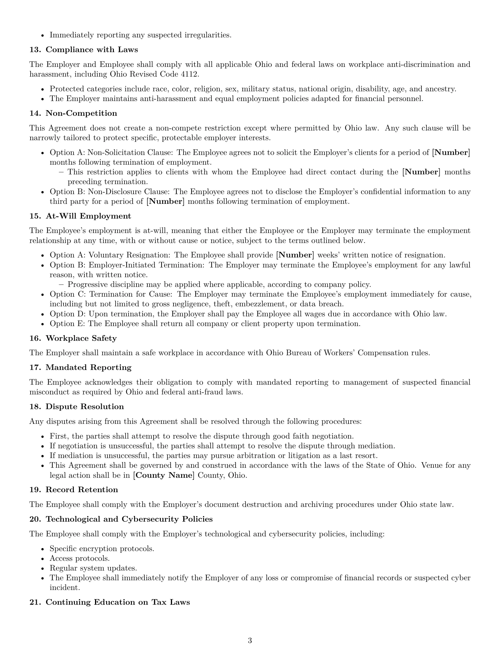 Preview page 3 of Free Ohio bookkeeper employment contract template