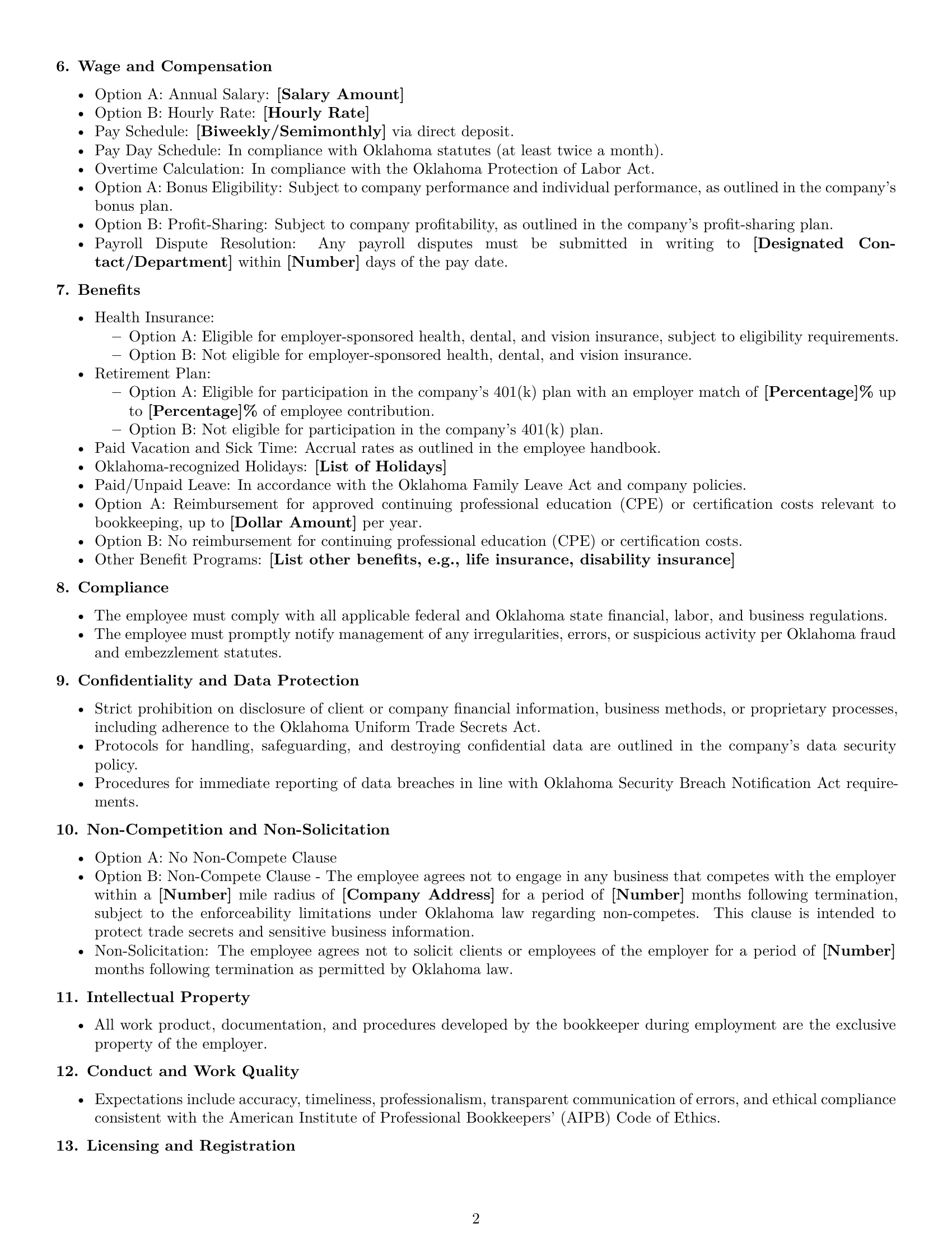 Preview page 2 of Free Oklahoma bookkeeper employment contract template