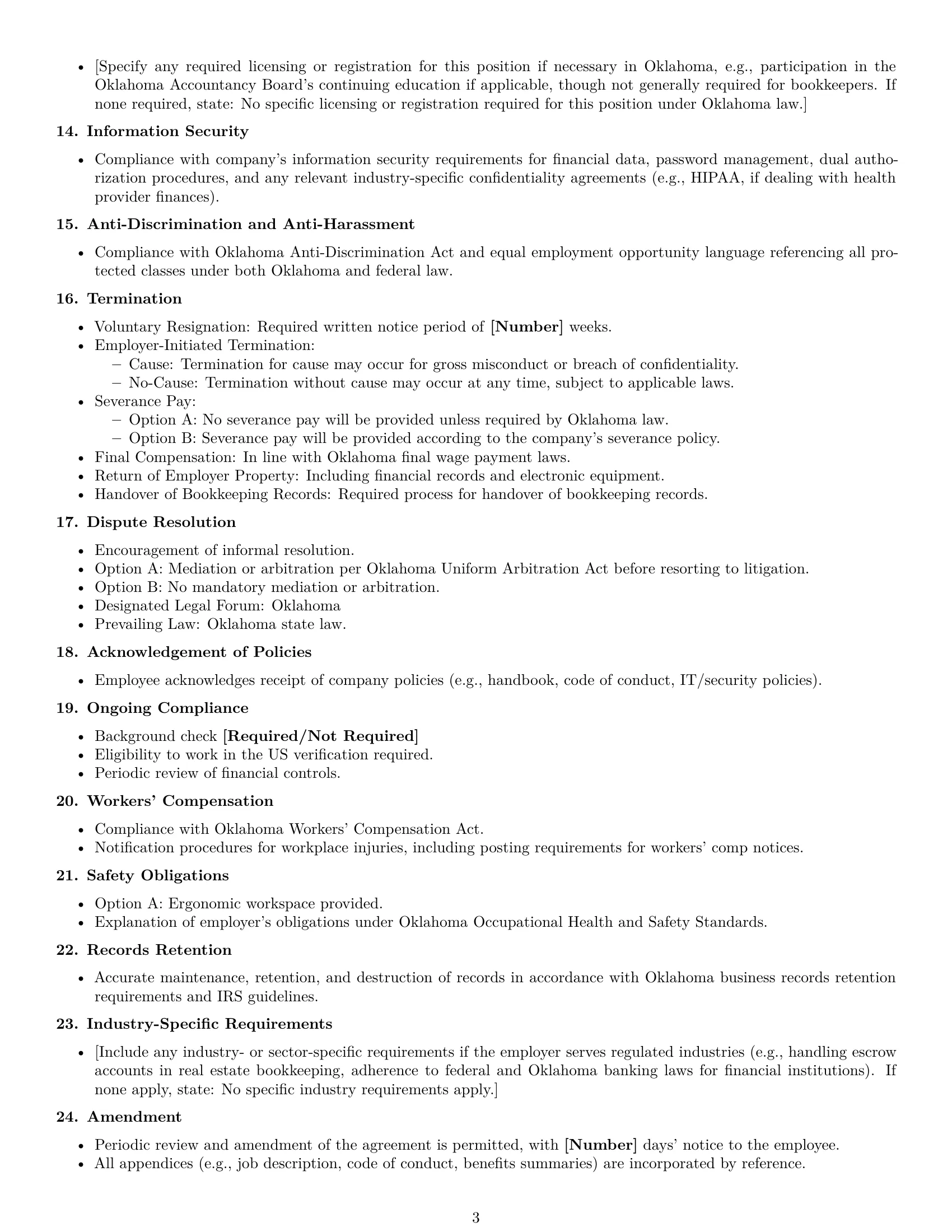 Preview page 3 of Free Oklahoma bookkeeper employment contract template