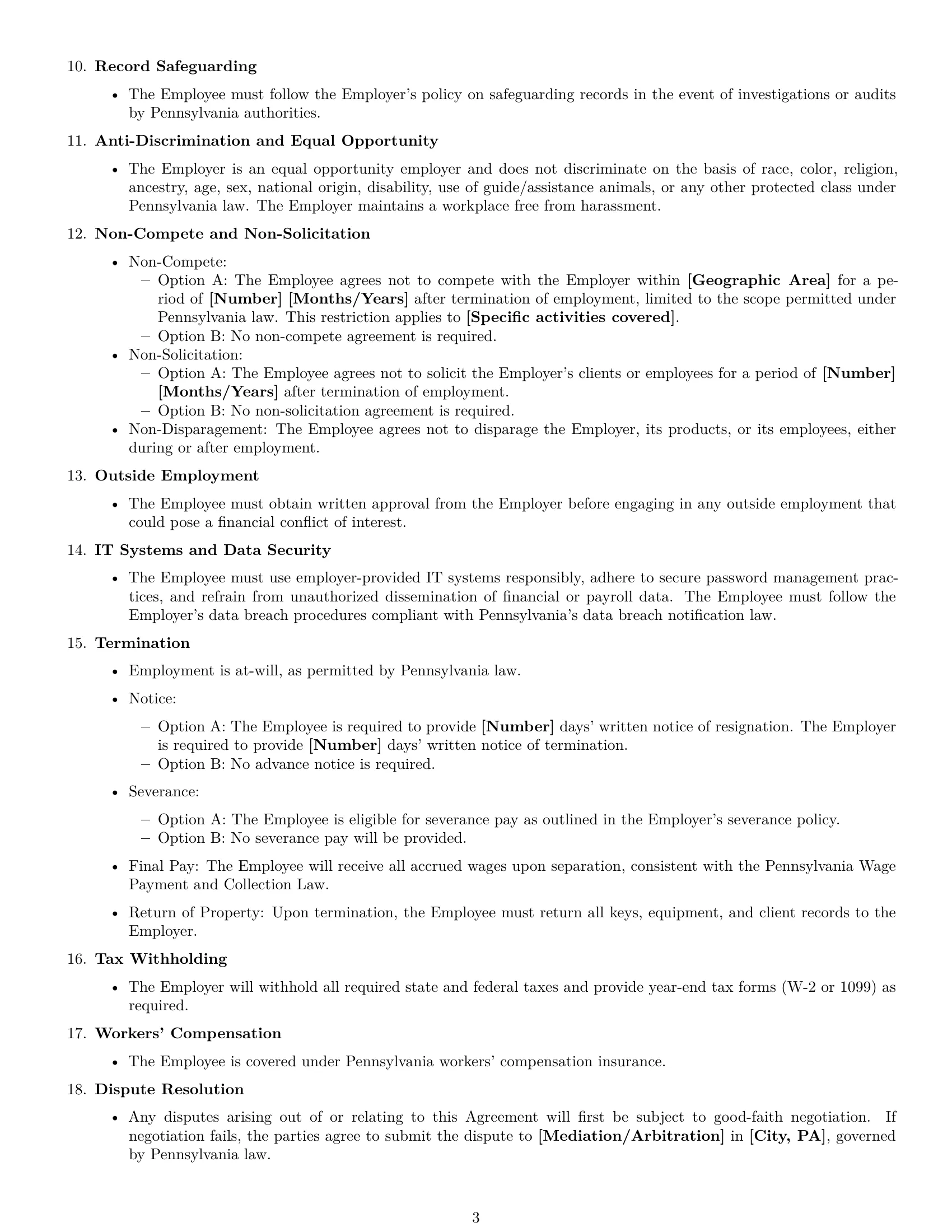 Preview page 3 of Free Pennsylvania bookkeeper employment contract template