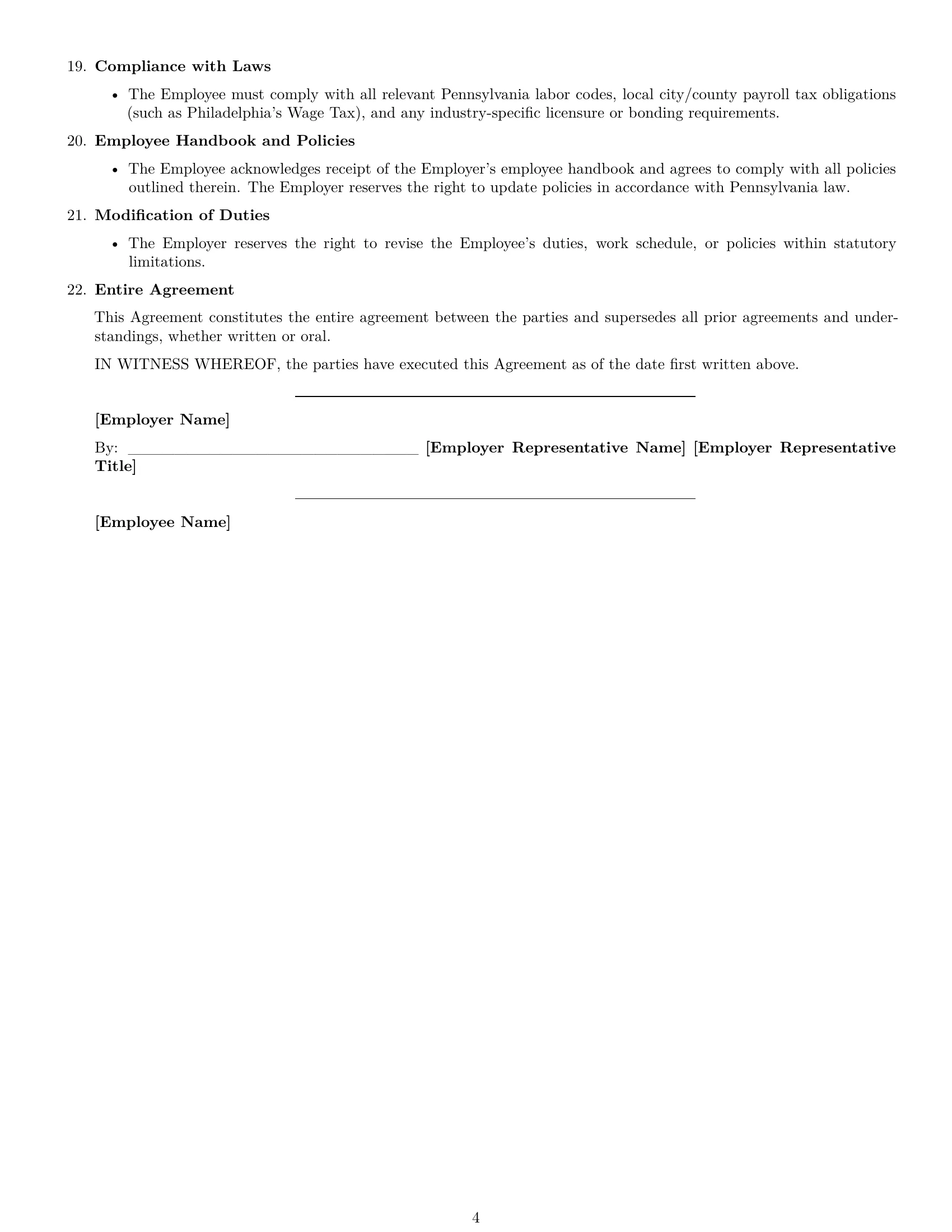 Preview page 4 of Free Pennsylvania bookkeeper employment contract template