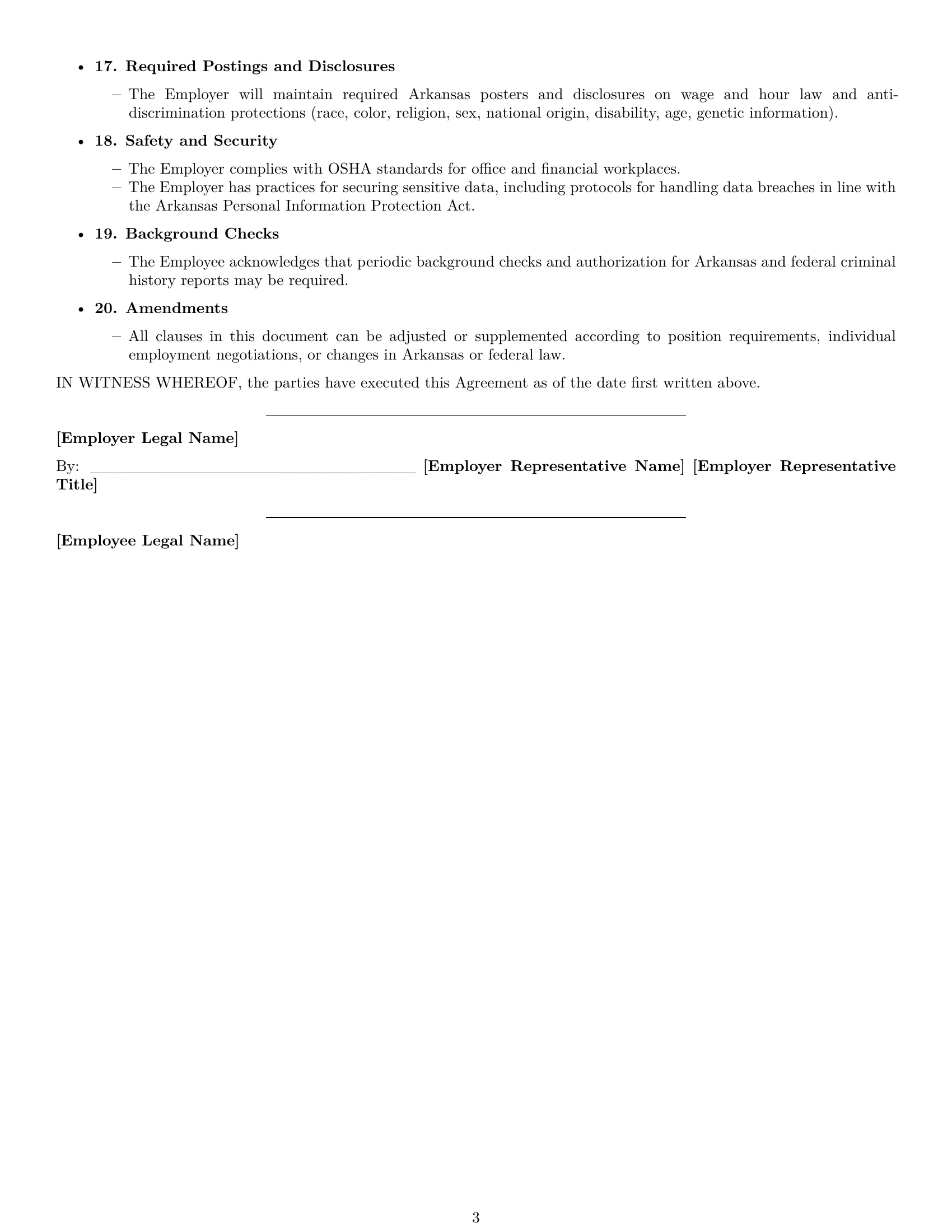 Preview page 3 of Free Arkansas bookkeeper employment contract template