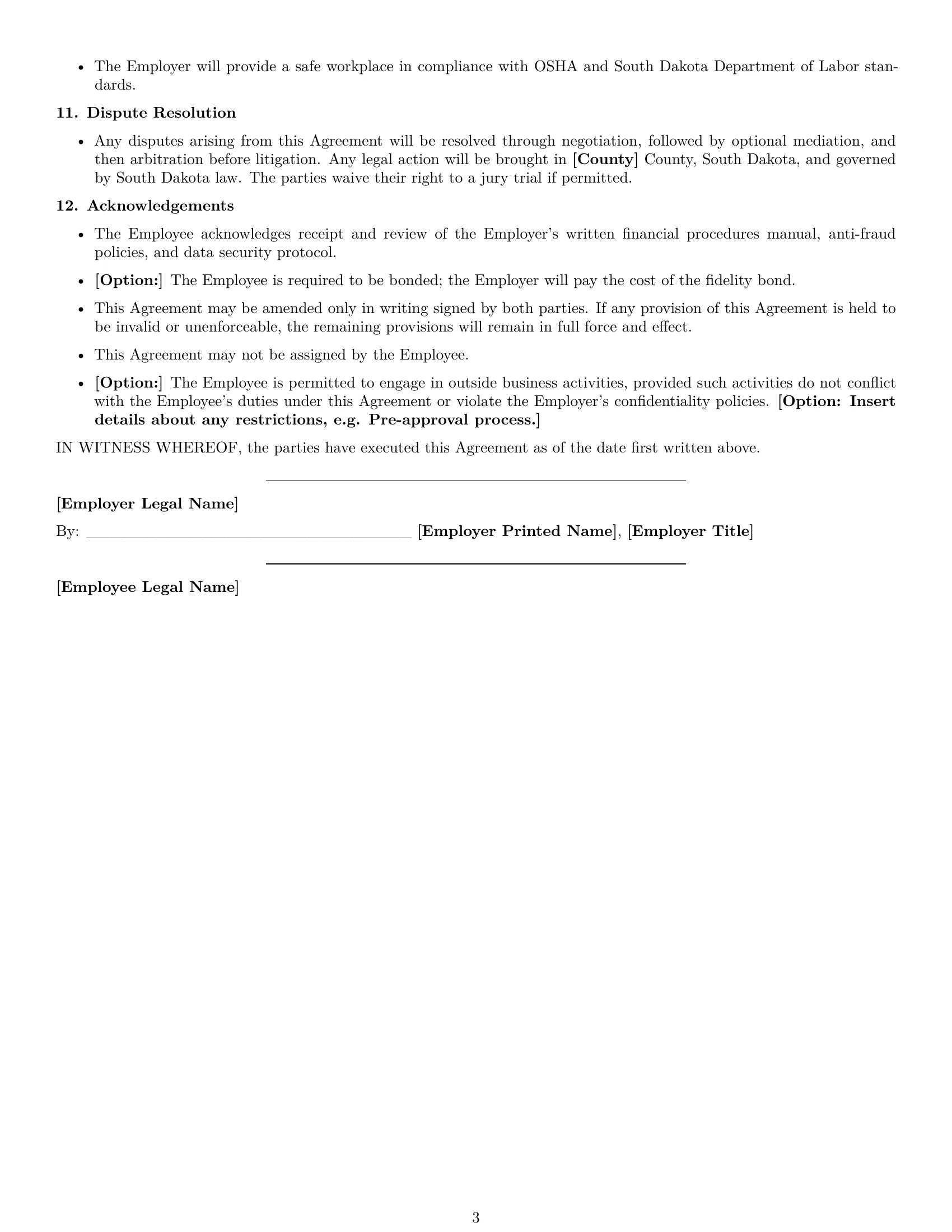 Preview page 3 of Free South Dakota bookkeeper employment contract template