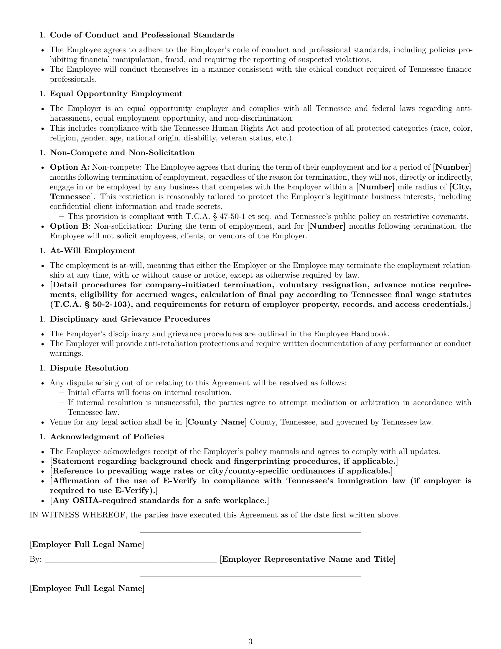 Preview page 3 of Free Tennessee bookkeeper employment contract template