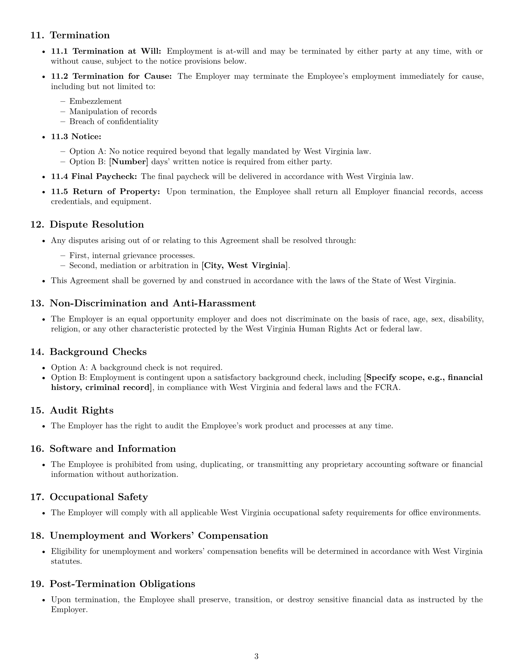 Preview page 3 of Free West Virginia bookkeeper employment contract template