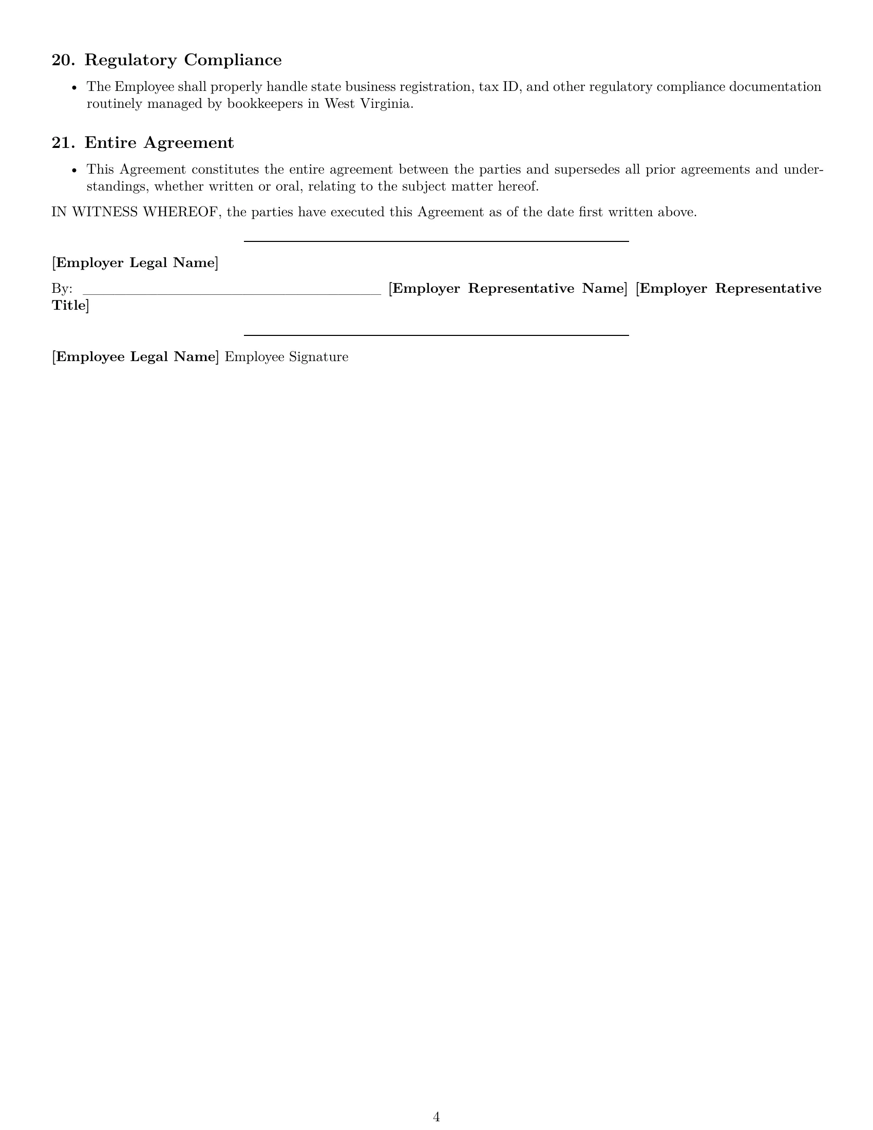 Preview page 4 of Free West Virginia bookkeeper employment contract template