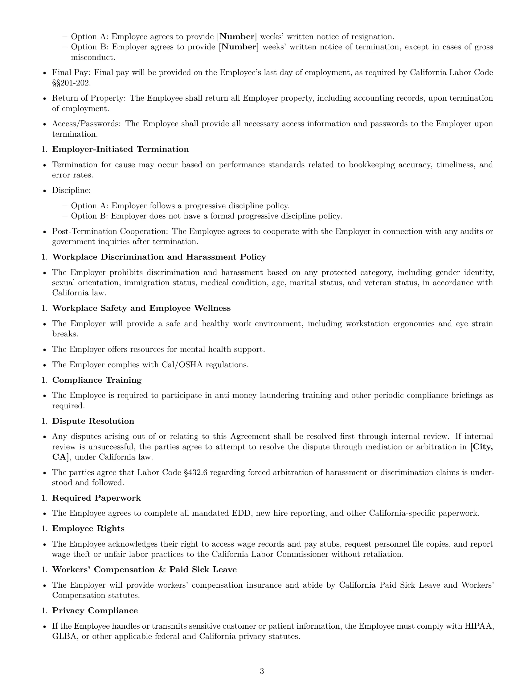 Preview page 3 of Free California bookkeeper employment contract template