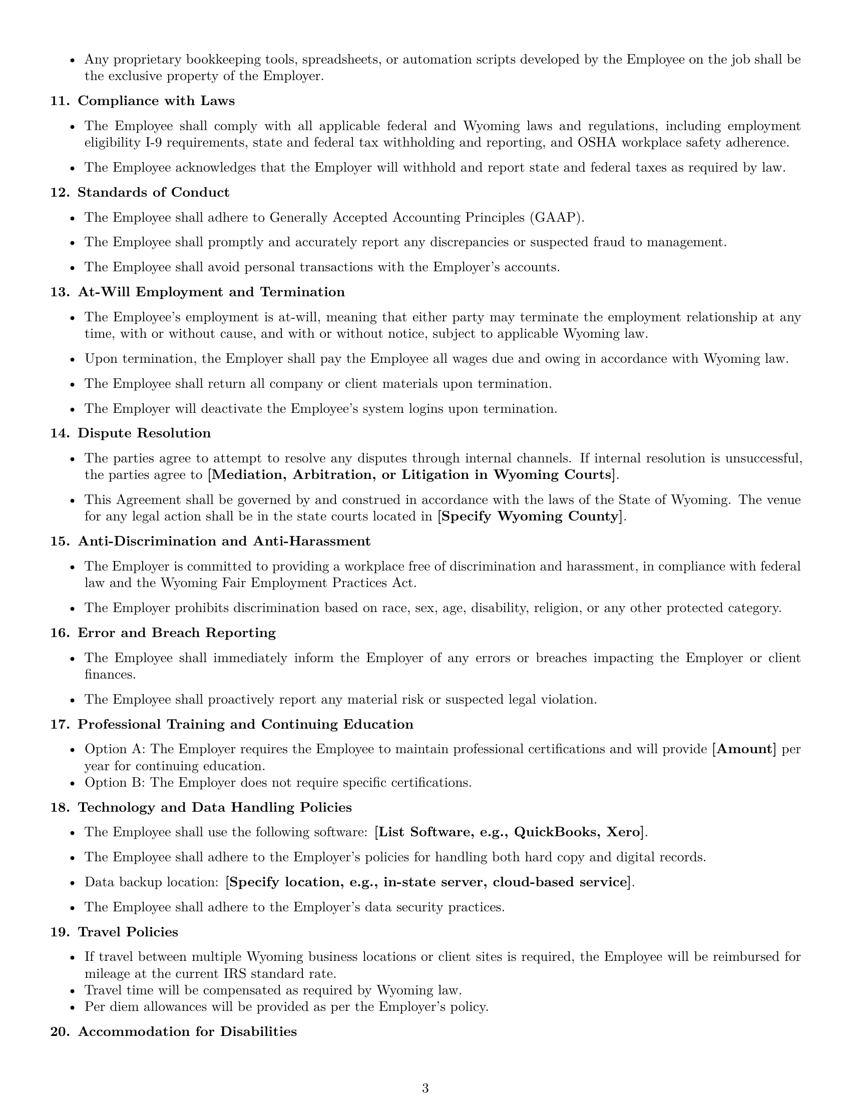 Preview page 3 of Free Wyoming bookkeeper employment contract template