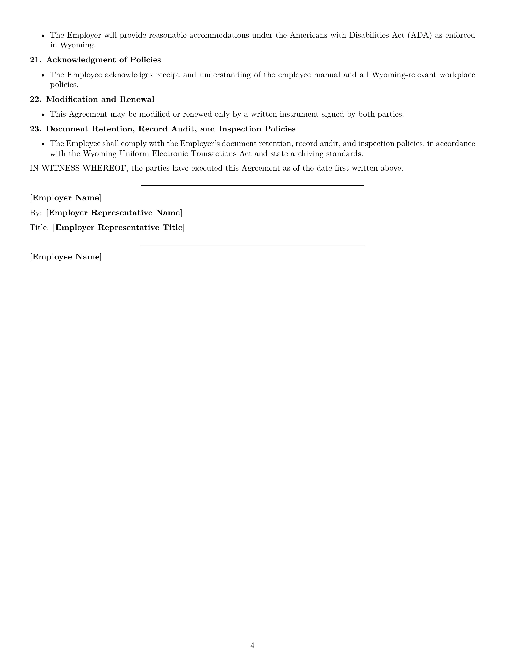 Preview page 4 of Free Wyoming bookkeeper employment contract template