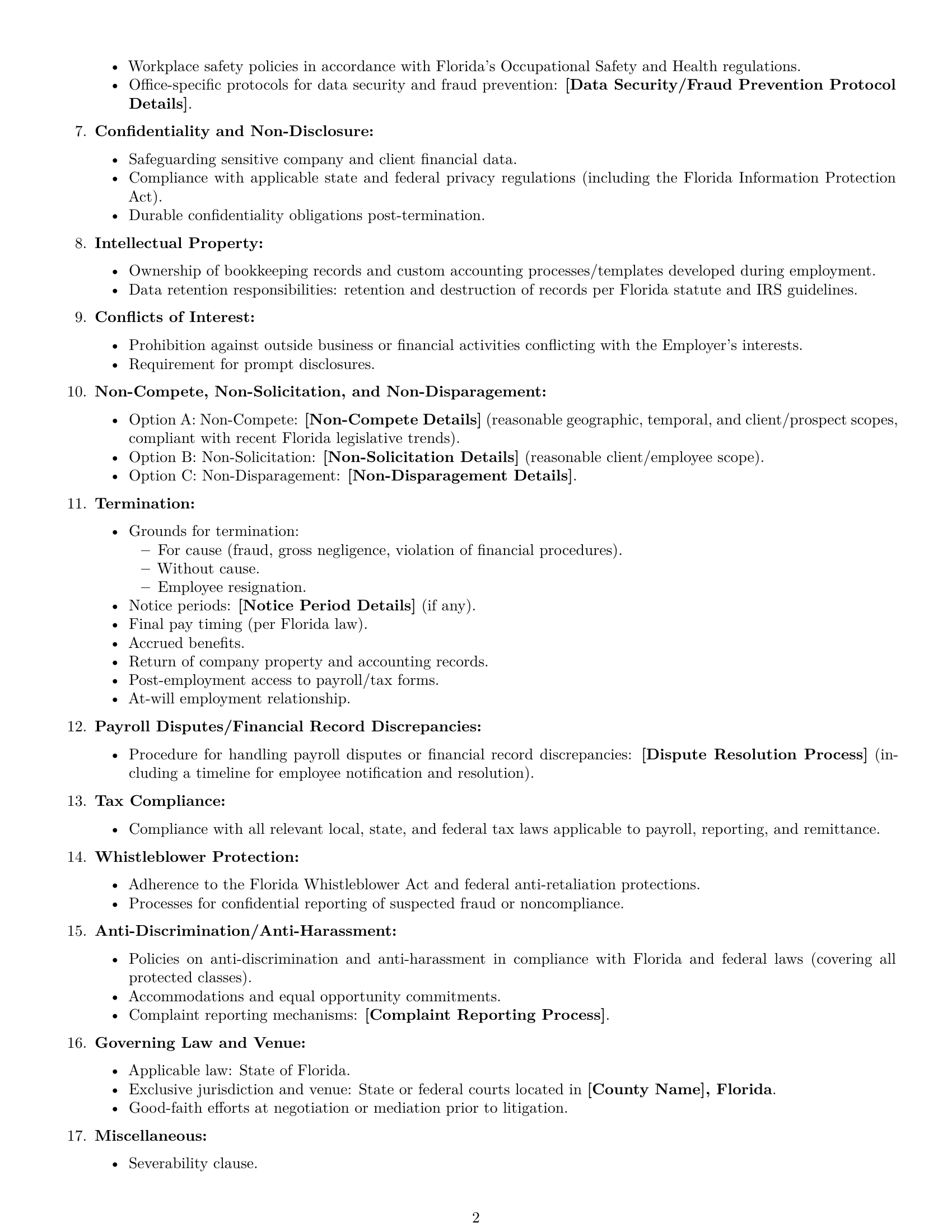 Preview page 2 of Free Florida bookkeeper employment contract template