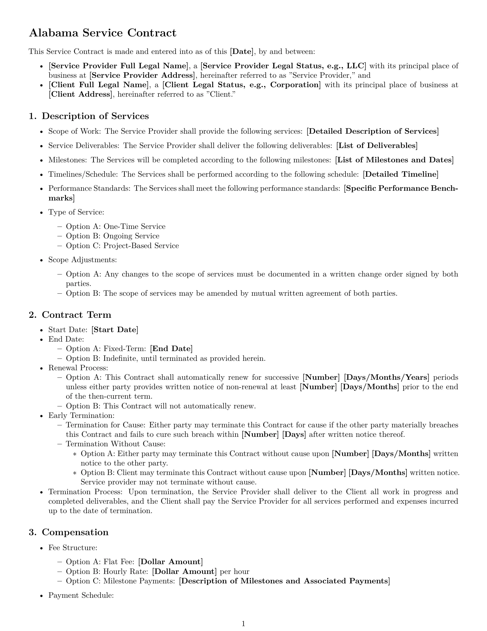 Preview page 1 of Free Alabama service contract template