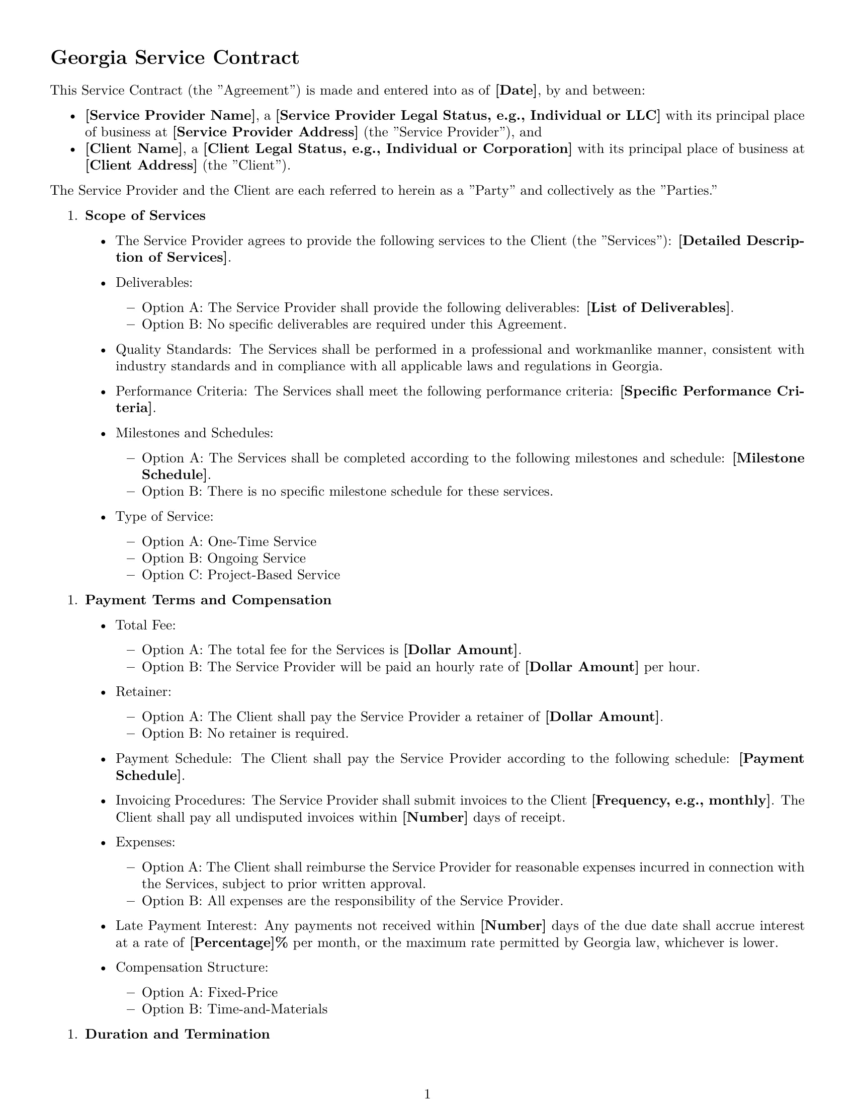 Preview page 1 of Free Georgia service contract template
