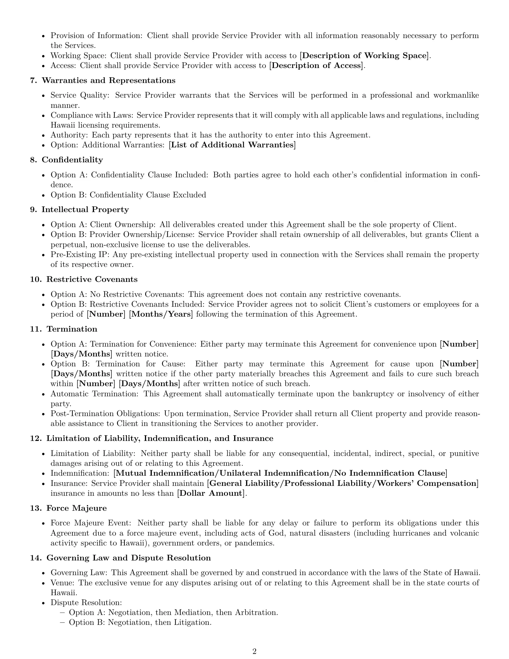 Preview page 2 of Free Hawaii service contract template